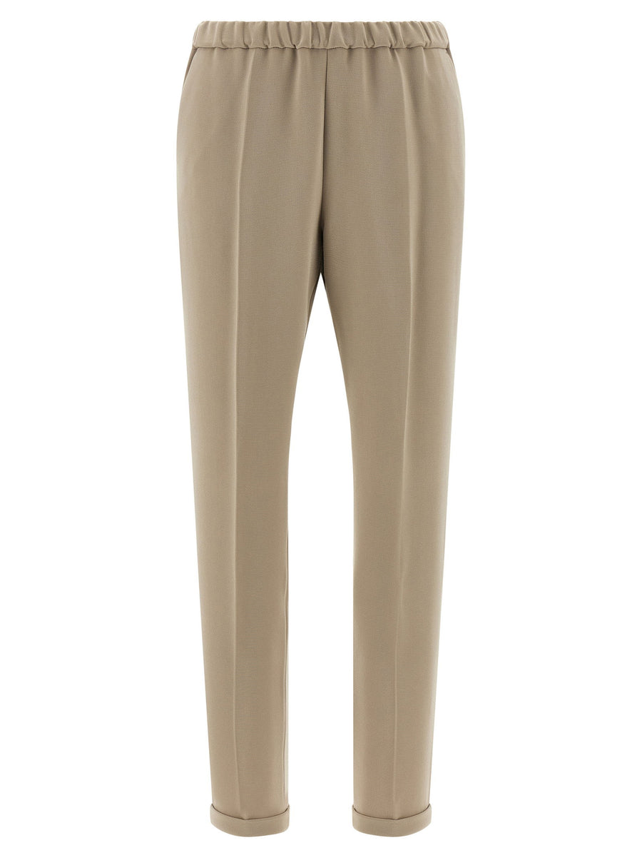 Alberto Biani Fall Pants Beige With Elastic Waistband Pleats And Pockets For Modern Women