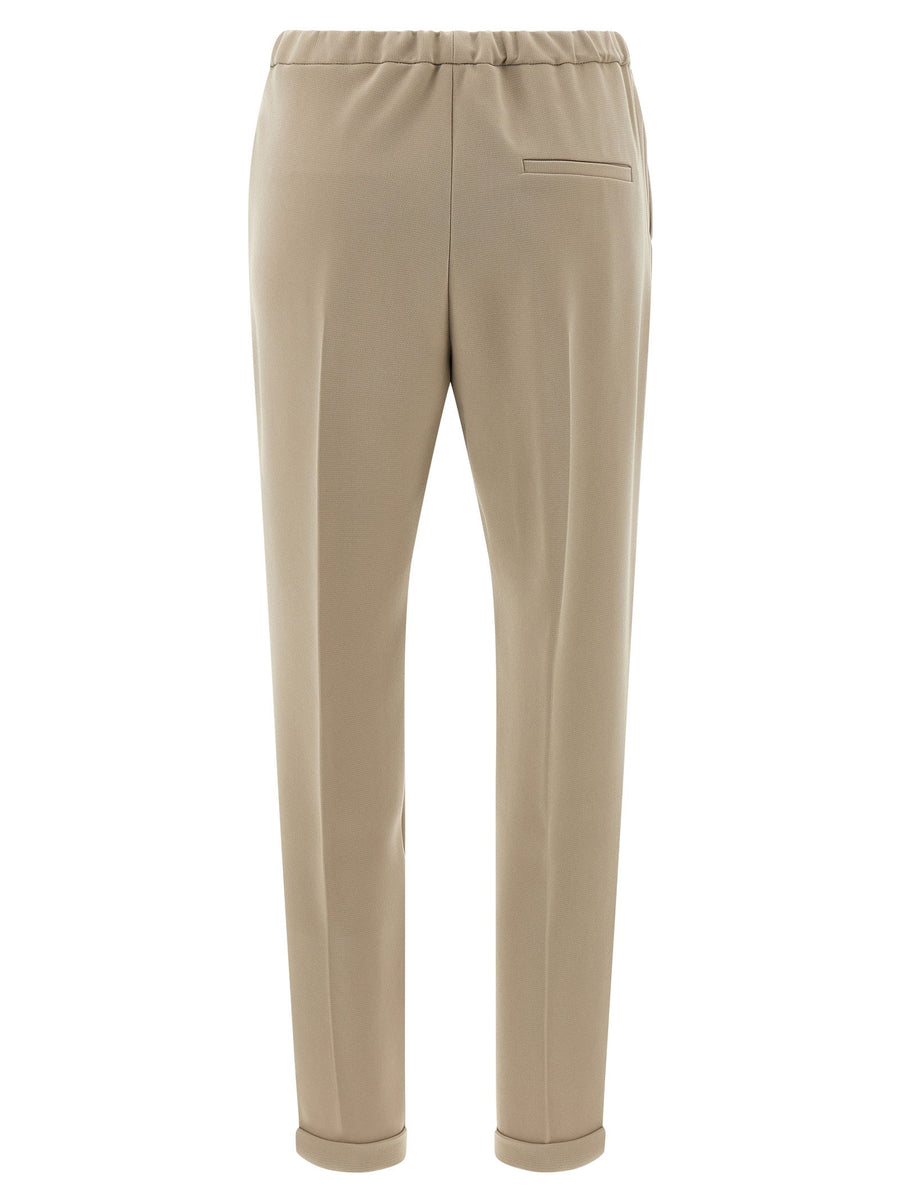 Alberto Biani Fall Pants Beige With Elastic Waistband Pleats And Pockets For Modern Women