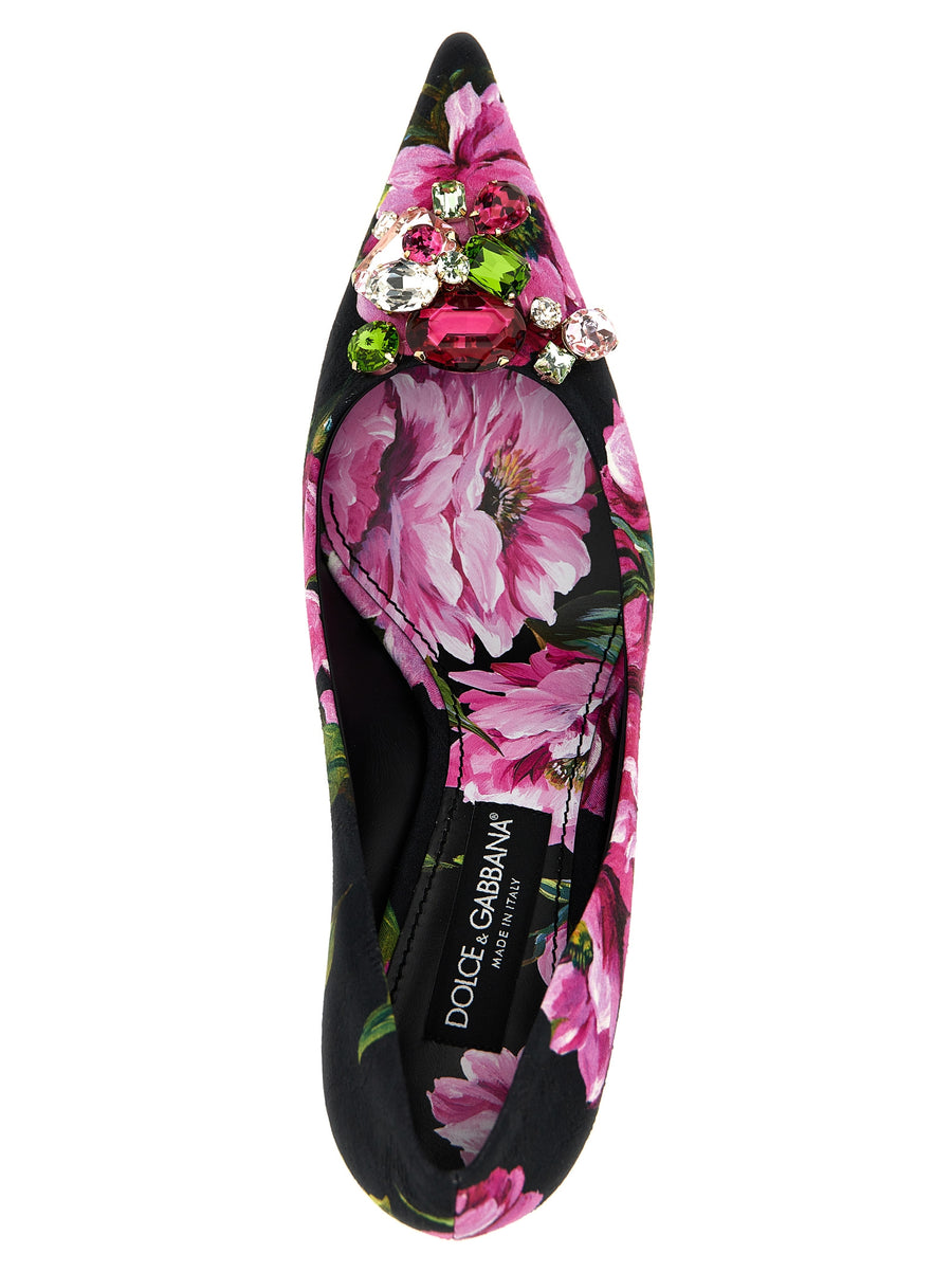 Dolce & Gabbana Lollo Pumps For Women Floral Print Fabric Upper With Crystal Brooch Embellishment Luxurious Glamour