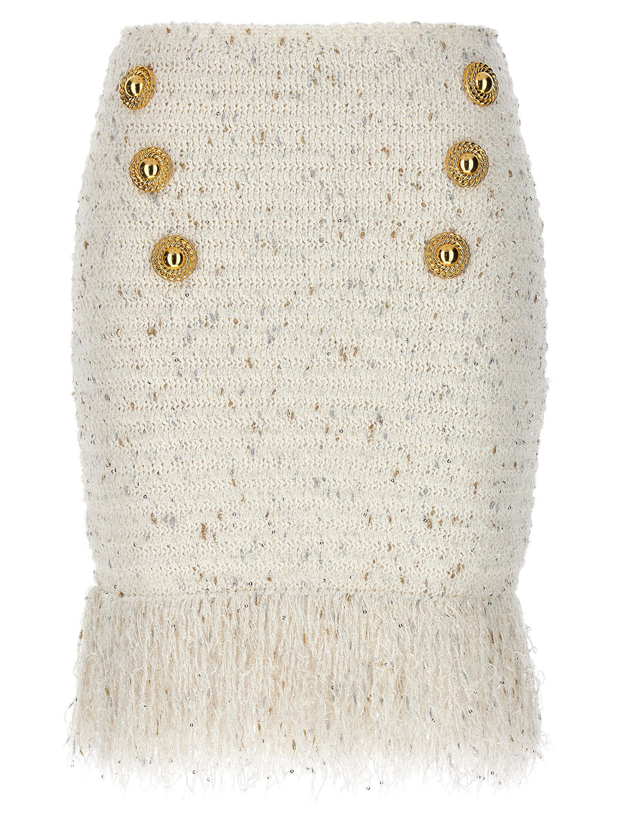 Balmain Fringed Tweed Skirt With Sequined Fringe Hem For Women Runway Couture Iconic
