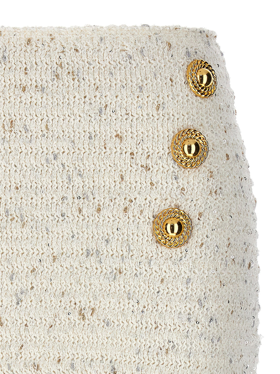 Balmain Fringed Tweed Skirt With Sequined Fringe Hem For Women Runway Couture Iconic
