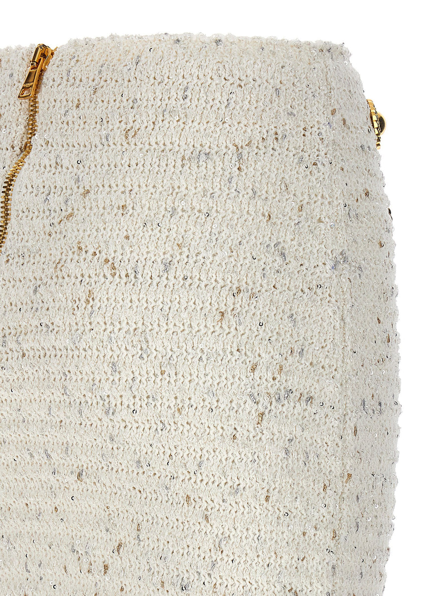 Balmain Fringed Tweed Skirt With Sequined Fringe Hem For Women Runway Couture Iconic