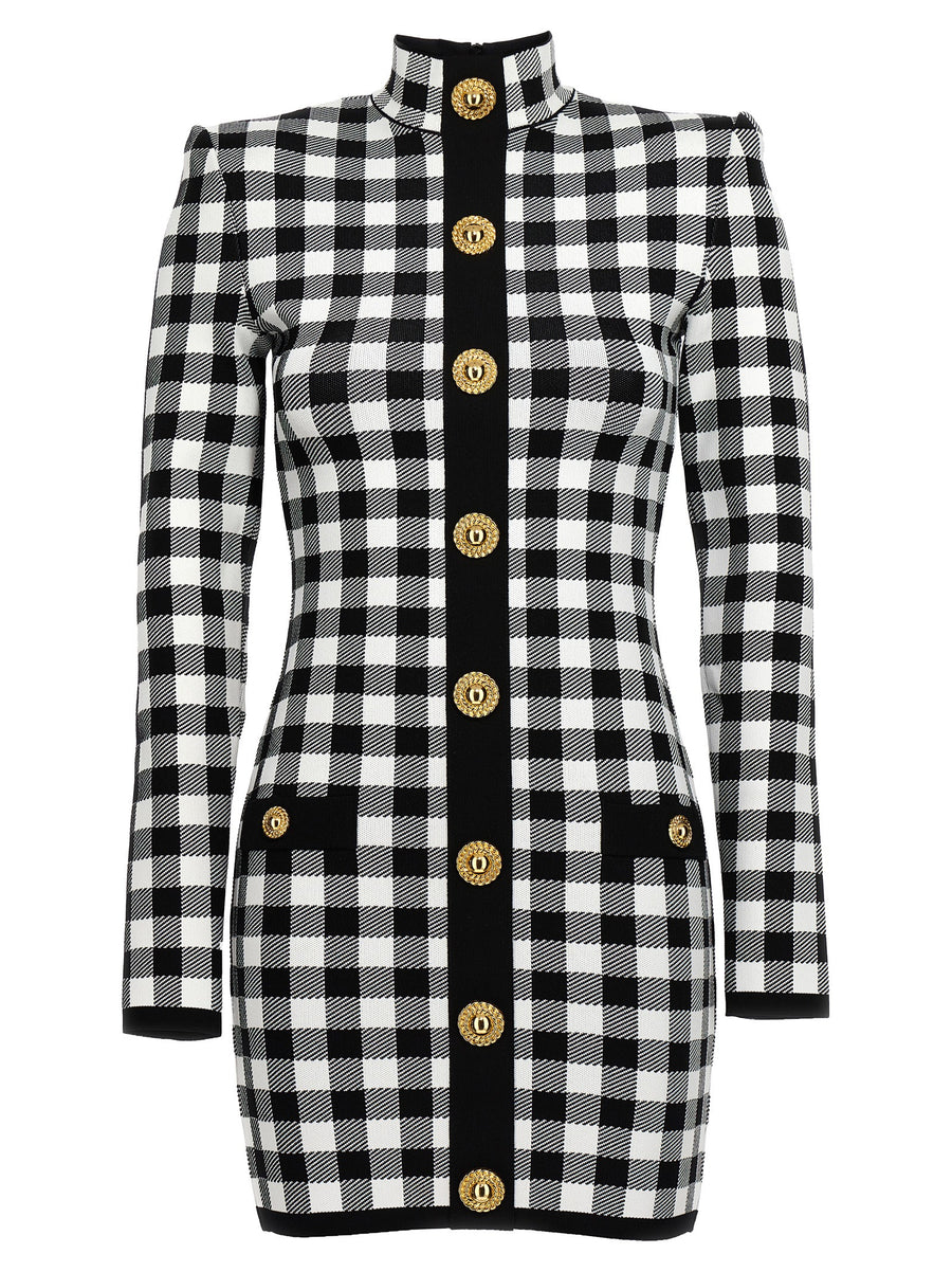 Balmain Vichy Knit Dress For Modern Women Luxurious Tailored Monochrome Silhouette