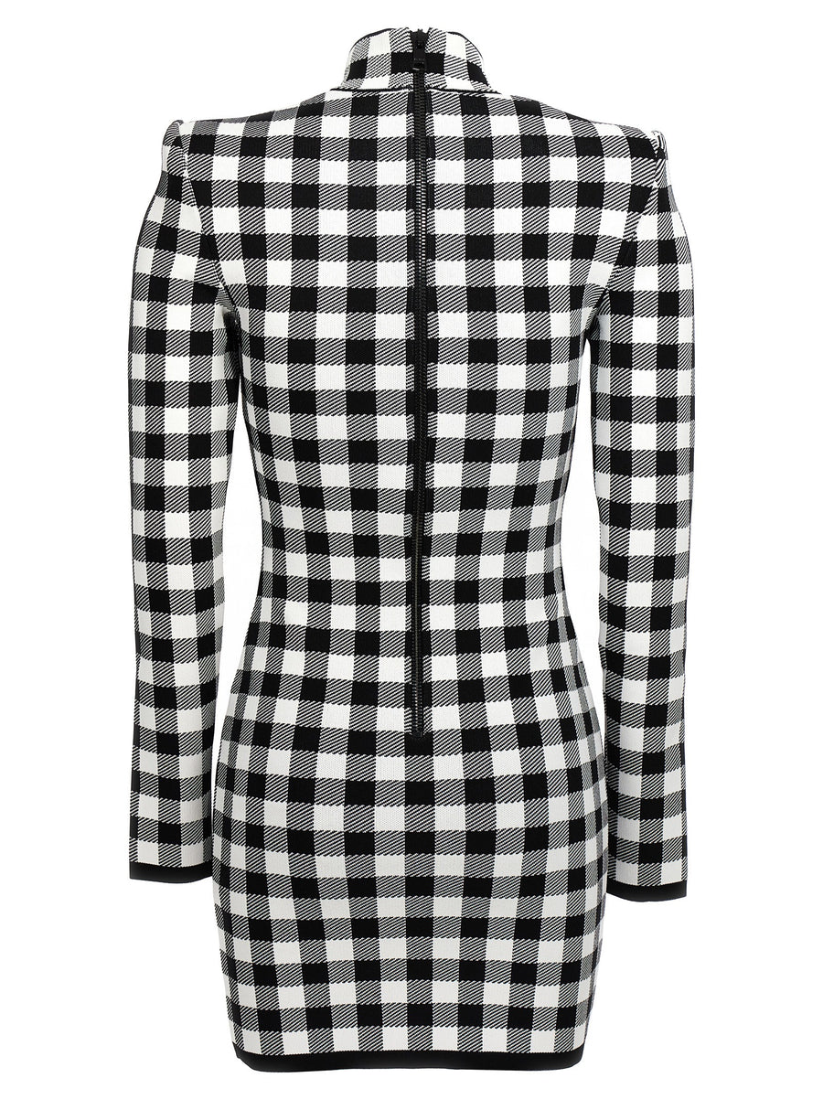 Balmain Vichy Knit Dress For Modern Women Luxurious Tailored Monochrome Silhouette