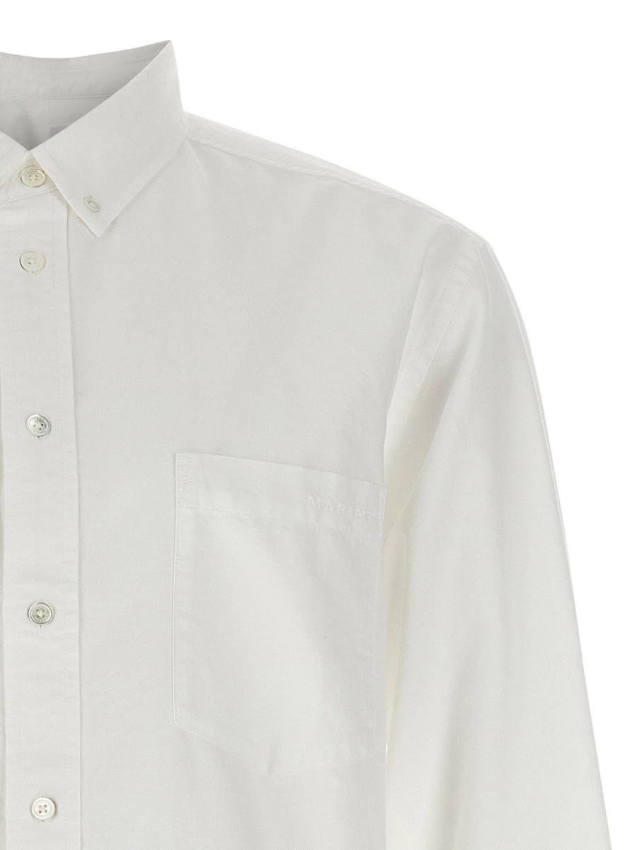 Marant Jasolo White Oxford Shirt With Logo Pocket For Men