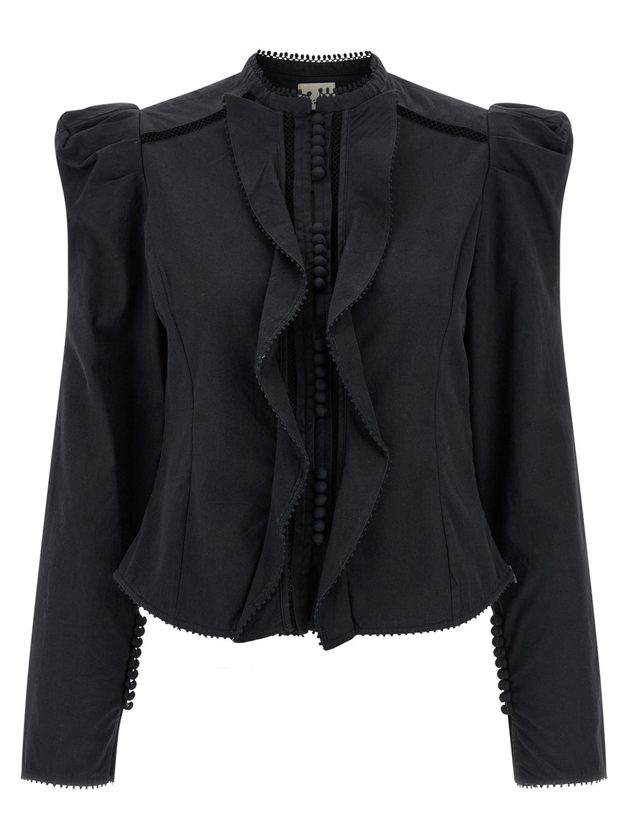 Isabel Marant Calina Shirt For Women Luxurious Victorian Cotton With Ruffle Inserts Mesh Crochet Details
