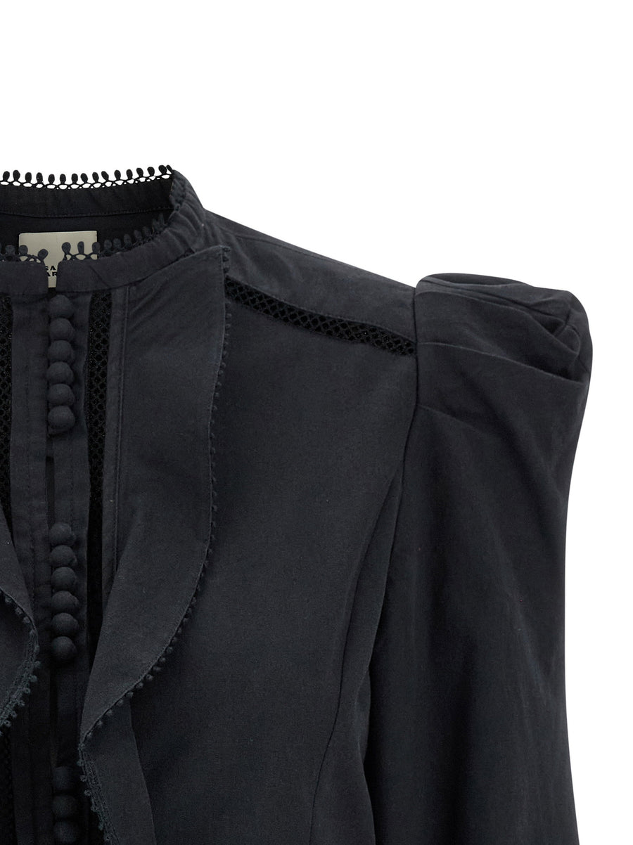 Isabel Marant Calina Shirt For Women Luxurious Victorian Cotton With Ruffle Inserts Mesh Crochet Details