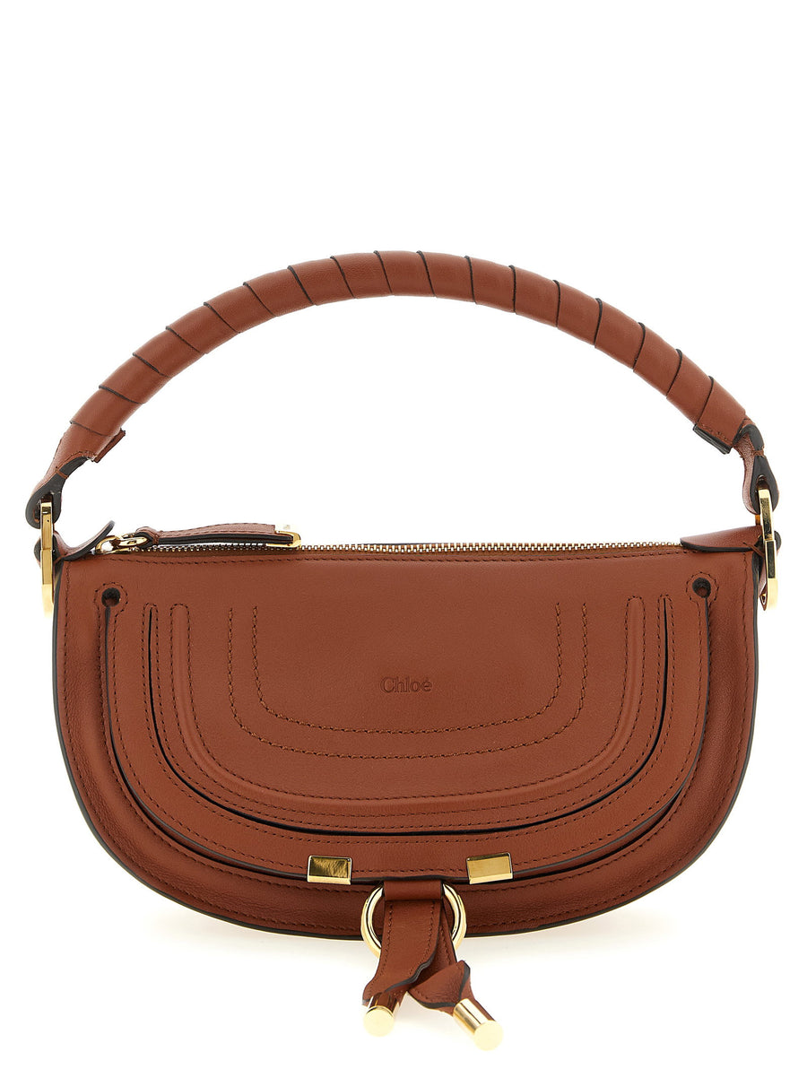 Chloé Marcie Mini Shoulder Bag Brown Calfskin Leather With Saddle Stitching Top Zip Elegant Everyday Luxury Women