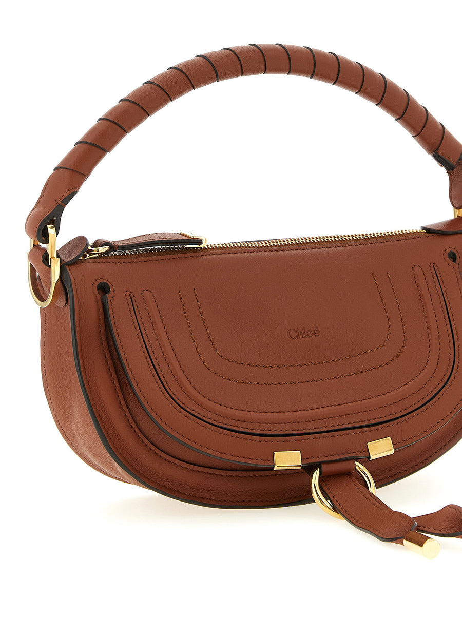 Chloé Marcie Mini Shoulder Bag Brown Calfskin Leather With Saddle Stitching Top Zip Elegant Everyday Luxury Women