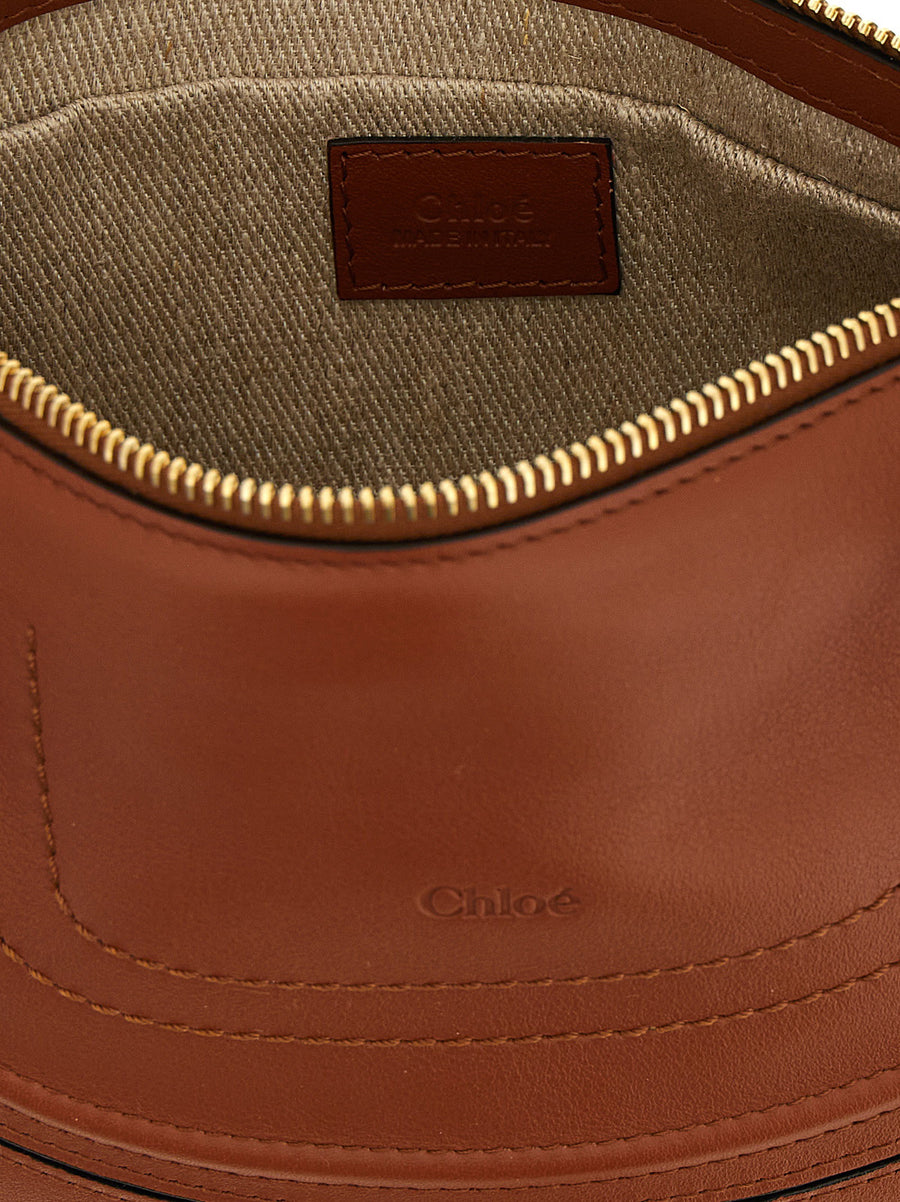 Chloé Marcie Mini Shoulder Bag Brown Calfskin Leather With Saddle Stitching Top Zip Elegant Everyday Luxury Women