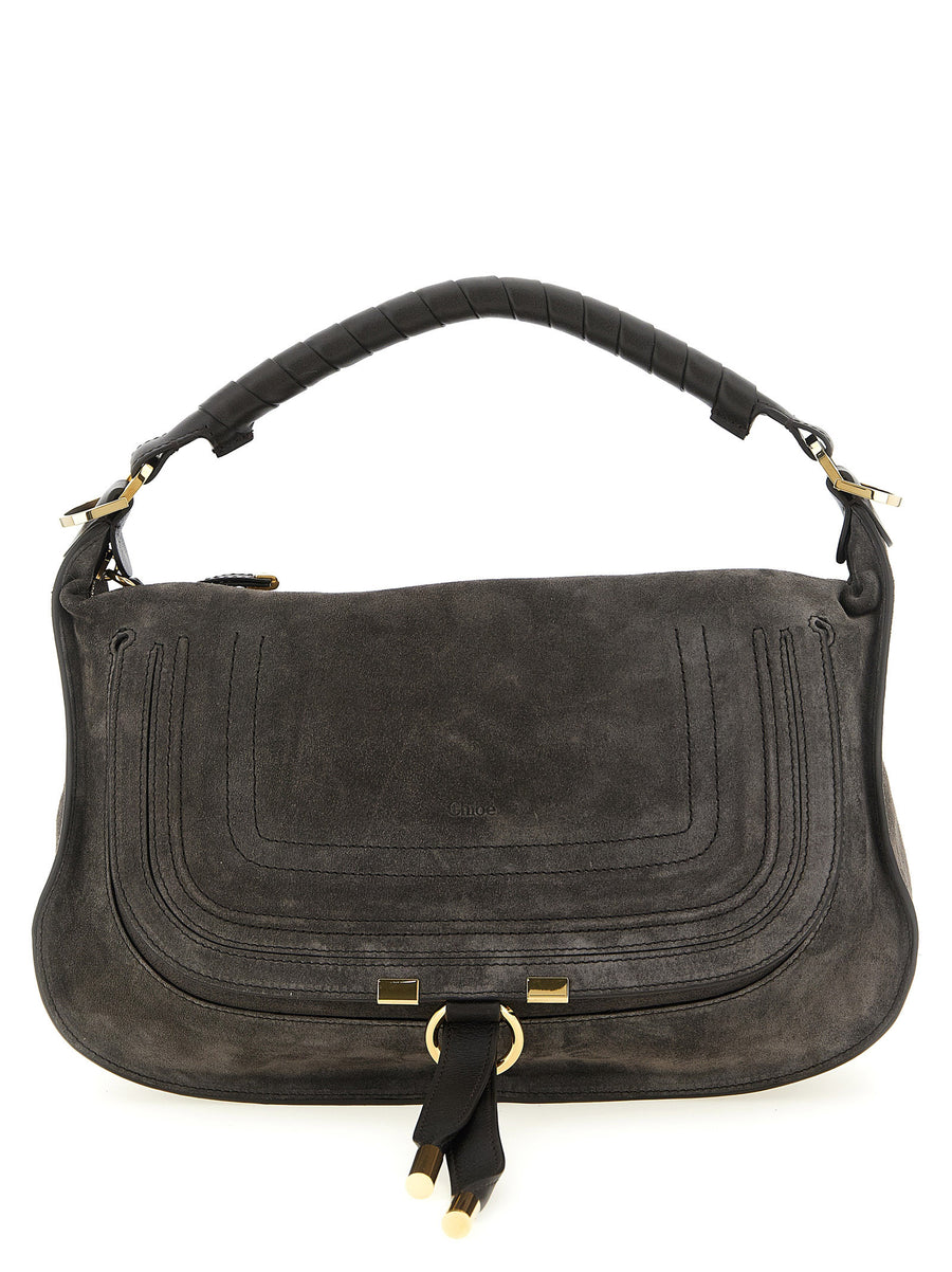 Chloé Marcie Small Suede Shoulder Bag For Women, Compact Day To Evening, With Saddle Stitching And Top Zip