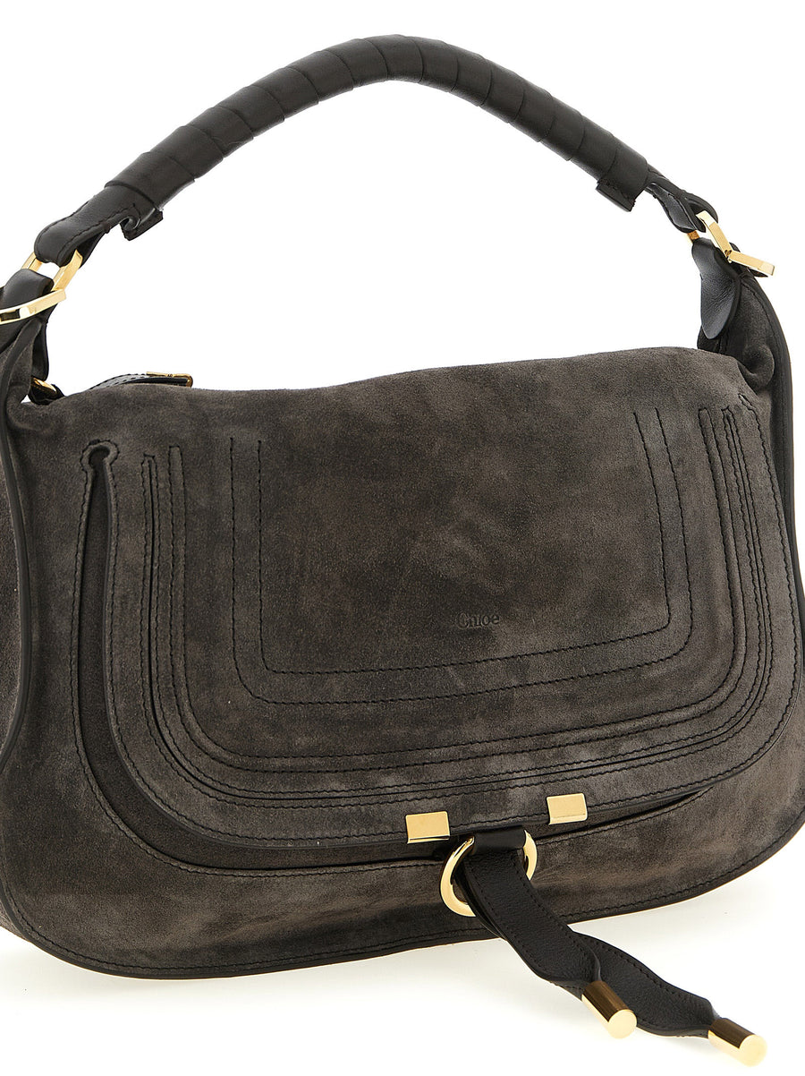 Chloé Marcie Small Suede Shoulder Bag For Women, Compact Day To Evening, With Saddle Stitching And Top Zip