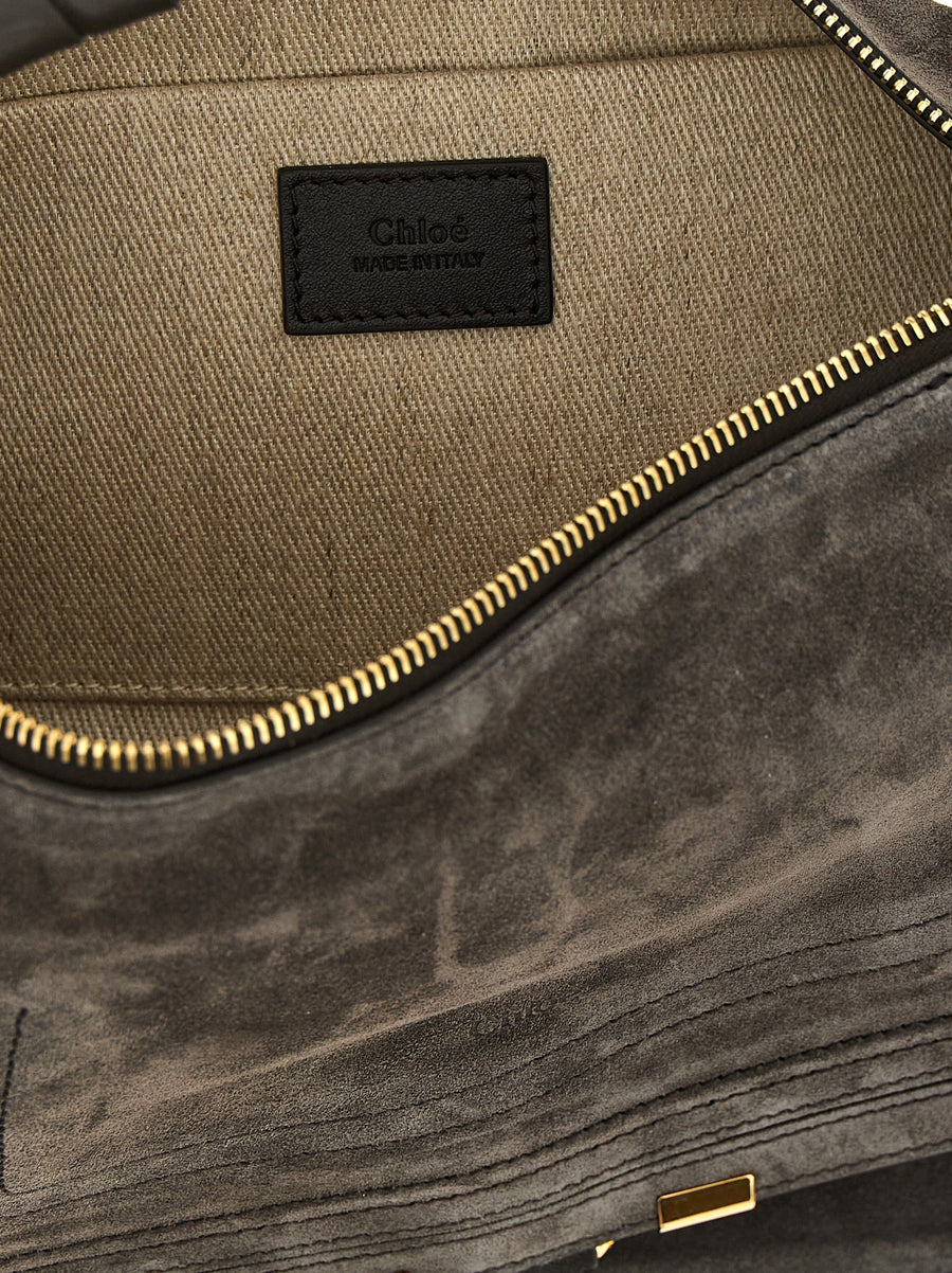 Chloé Marcie Small Suede Shoulder Bag For Women, Compact Day To Evening, With Saddle Stitching And Top Zip