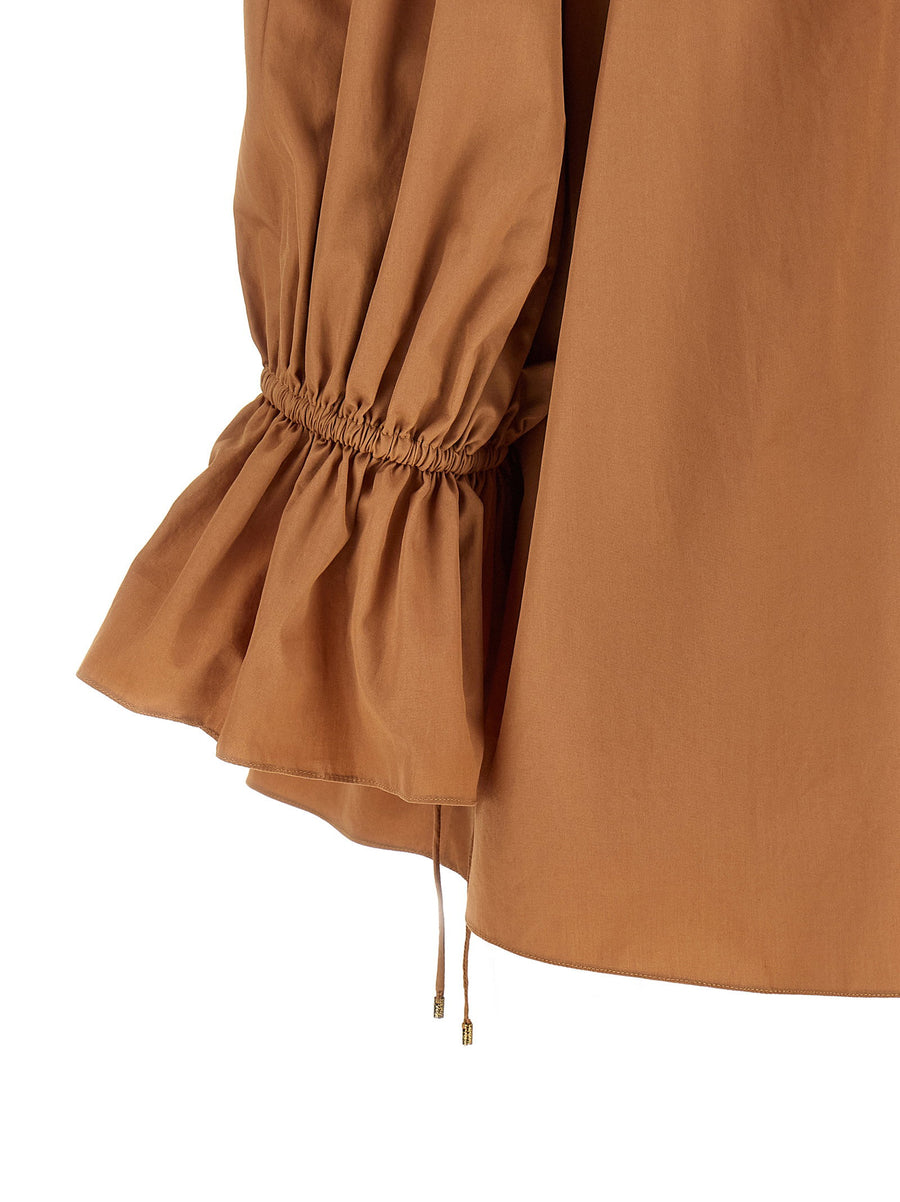 Chloé Luxurious Beige Cotton Poplin Ruffle Blouse for Women with Boat Neck and Flared Silhouette