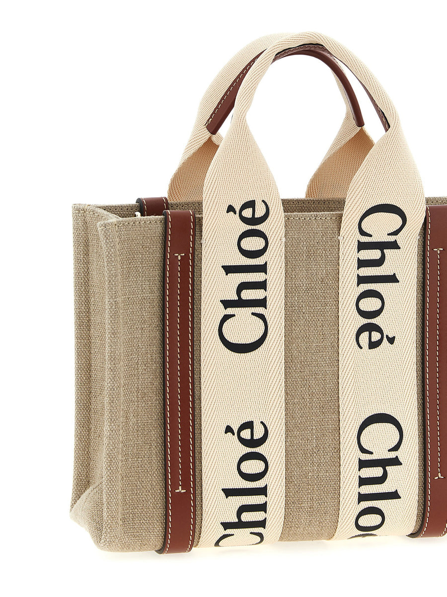 Chloé Woody Small Shopper Versatile Canvas Bag With Leather Accents For Women Everyday Use
