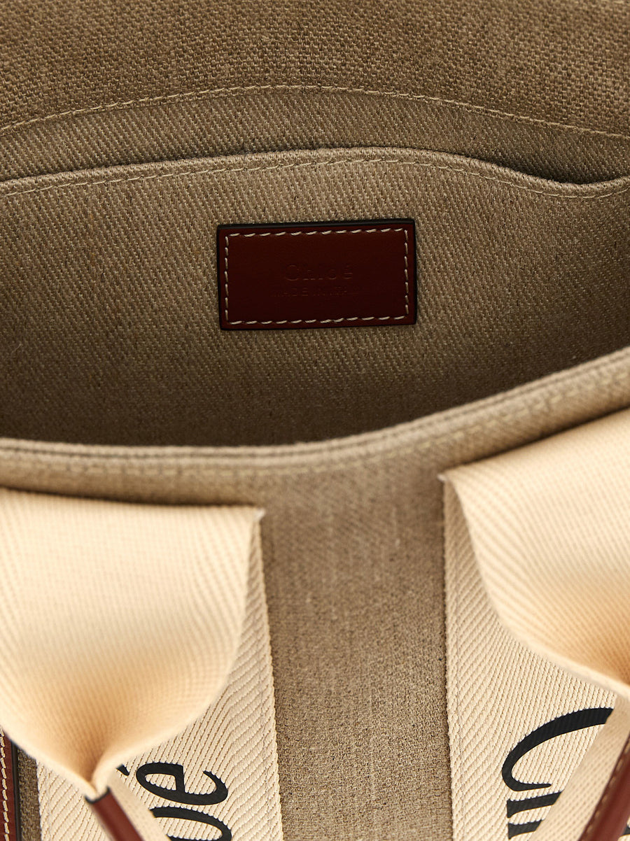 Chloé Woody Small Shopper Versatile Canvas Bag With Leather Accents For Women Everyday Use