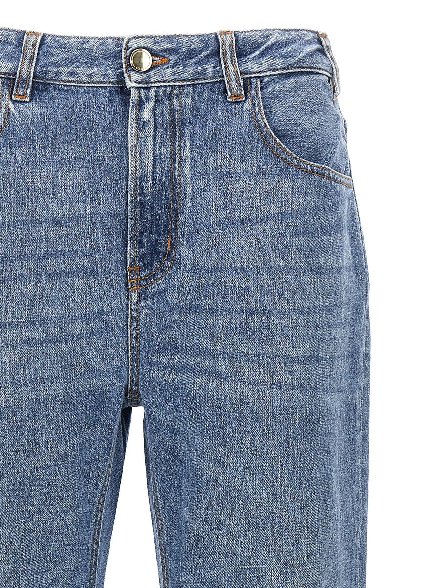 Chloé Light Blue High Waist Wide Leg Jeans Hundred Percent Cotton