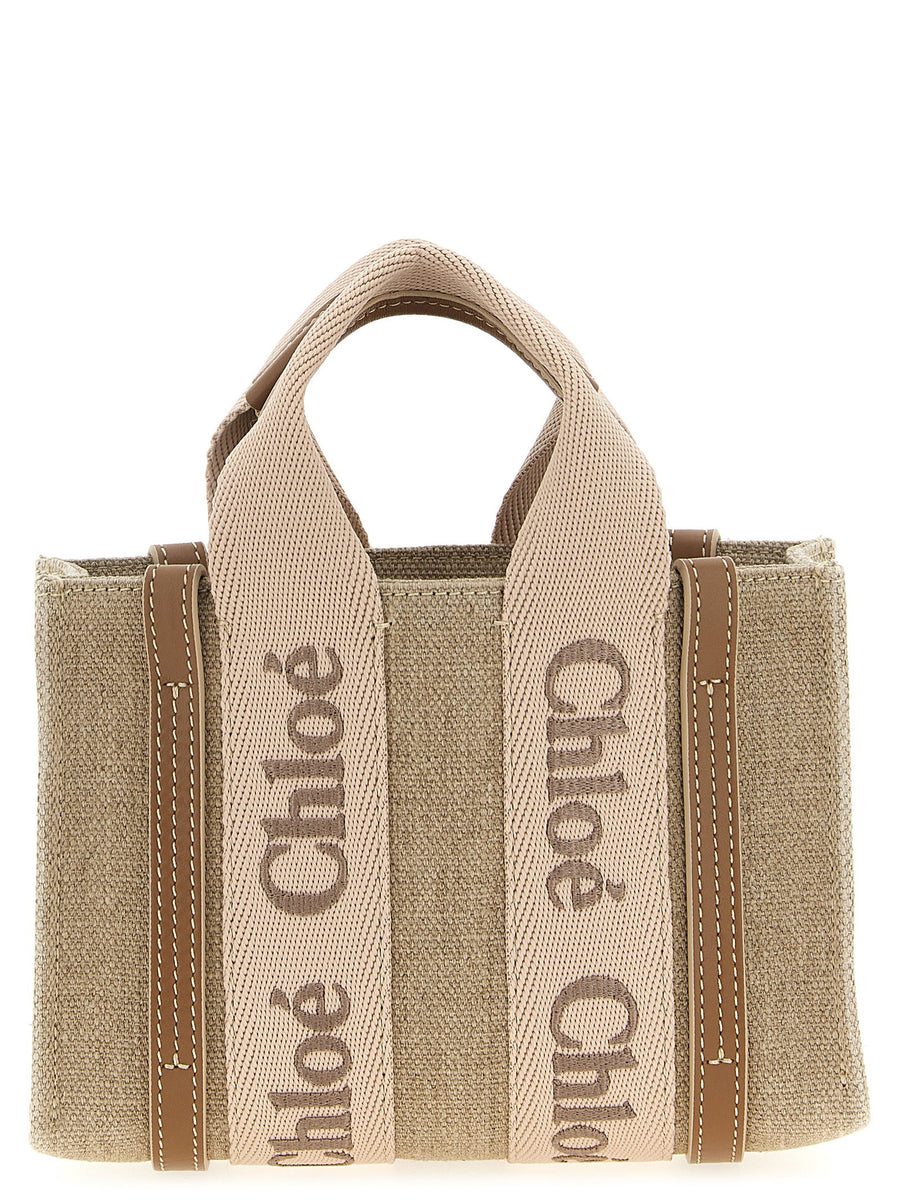 Chloé Woody Pink Linen Mini Handbag With Removable Shoulder Strap