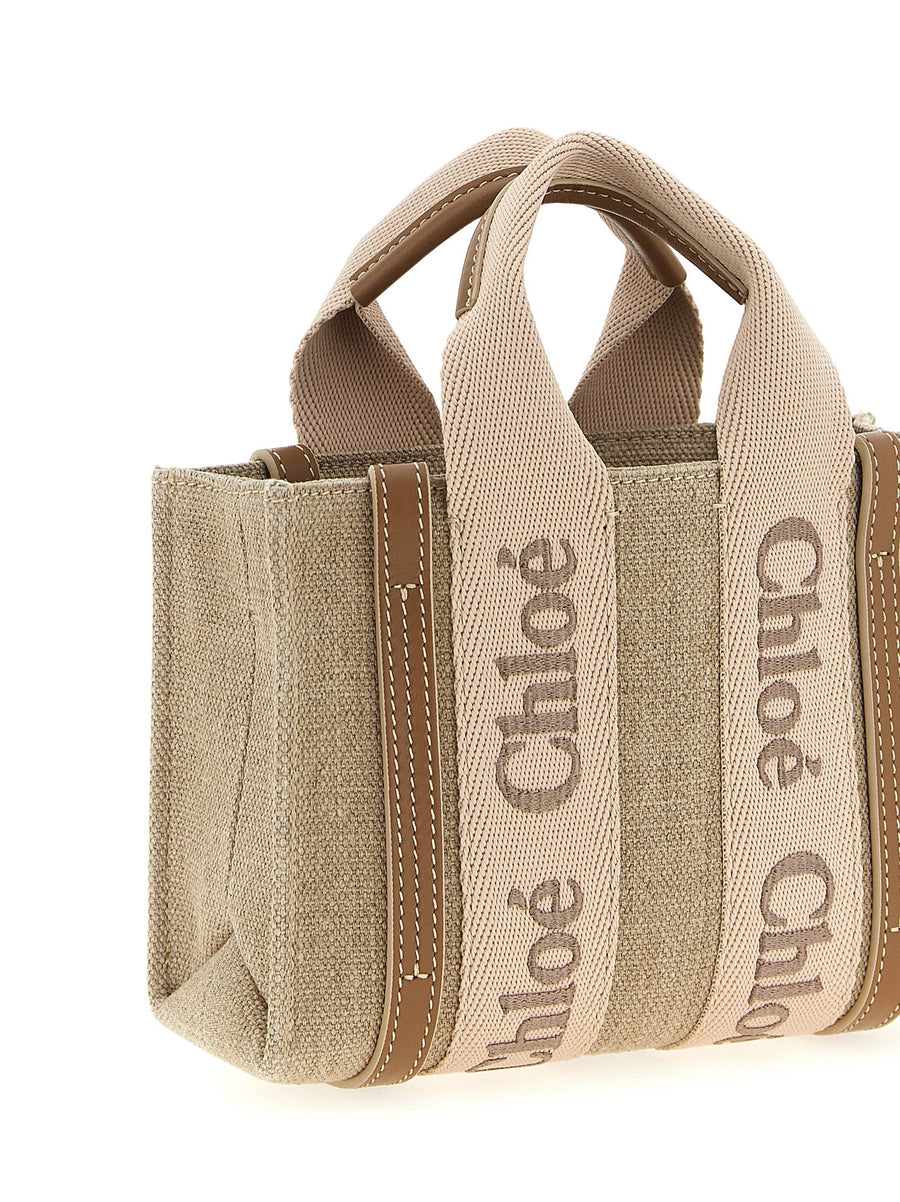 Chloé Woody Pink Linen Mini Handbag With Removable Shoulder Strap