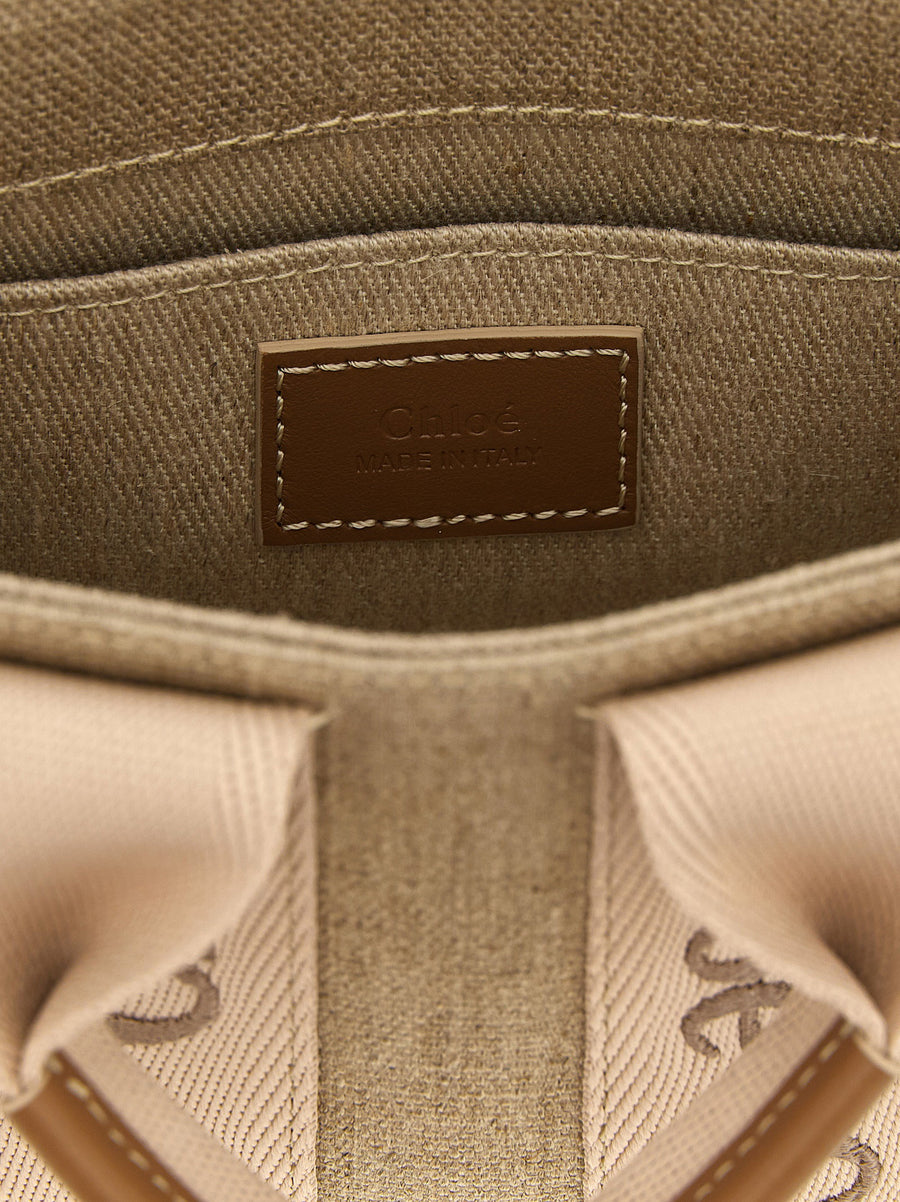 Chloé Woody Pink Linen Mini Handbag With Removable Shoulder Strap