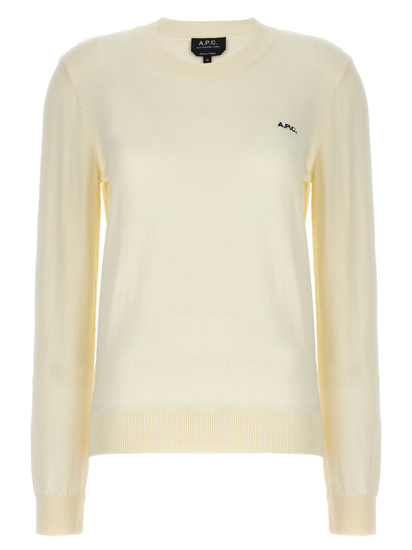 A.p.c. Victoria Beige Cotton Crew Neck Sweater With Logo Embroidery