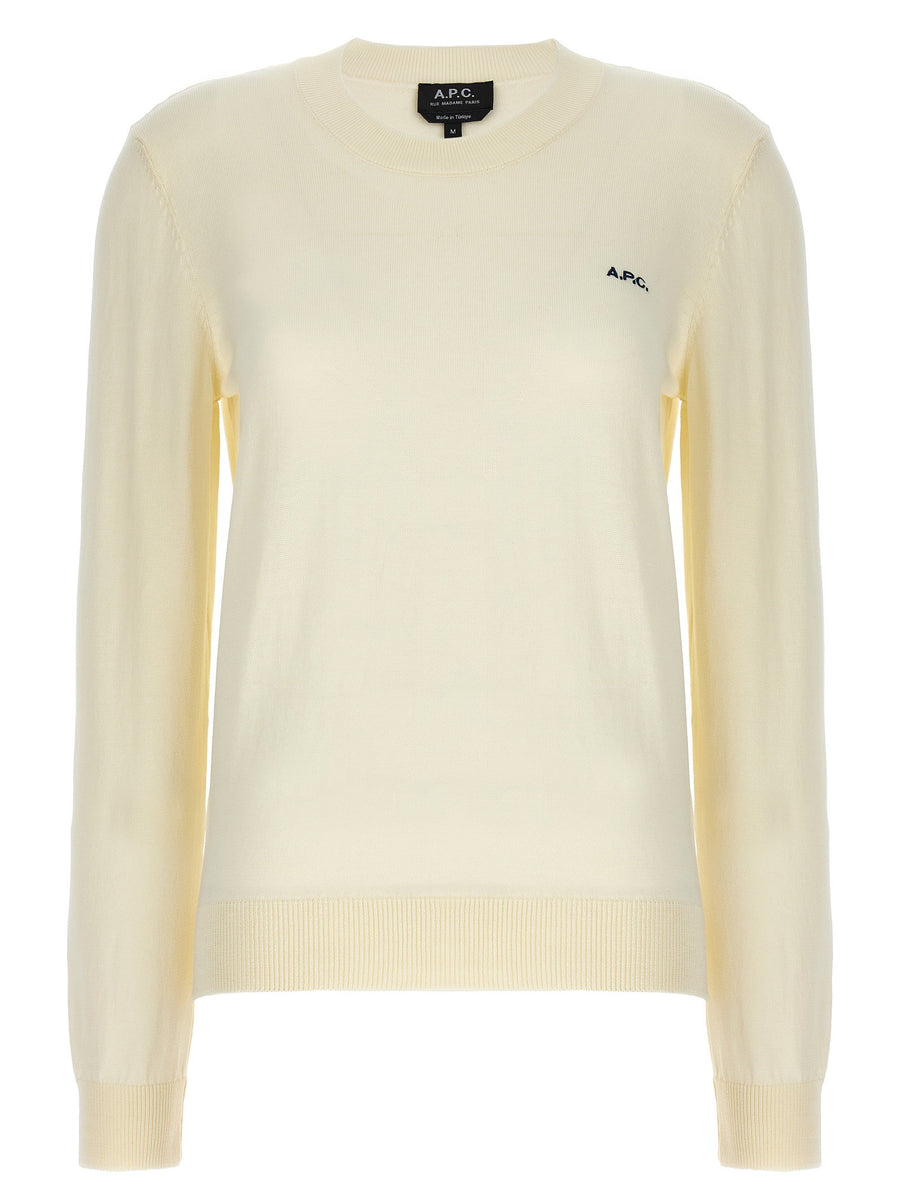 A.p.c. Victoria Beige Cotton Crew Neck Sweater With Logo Embroidery