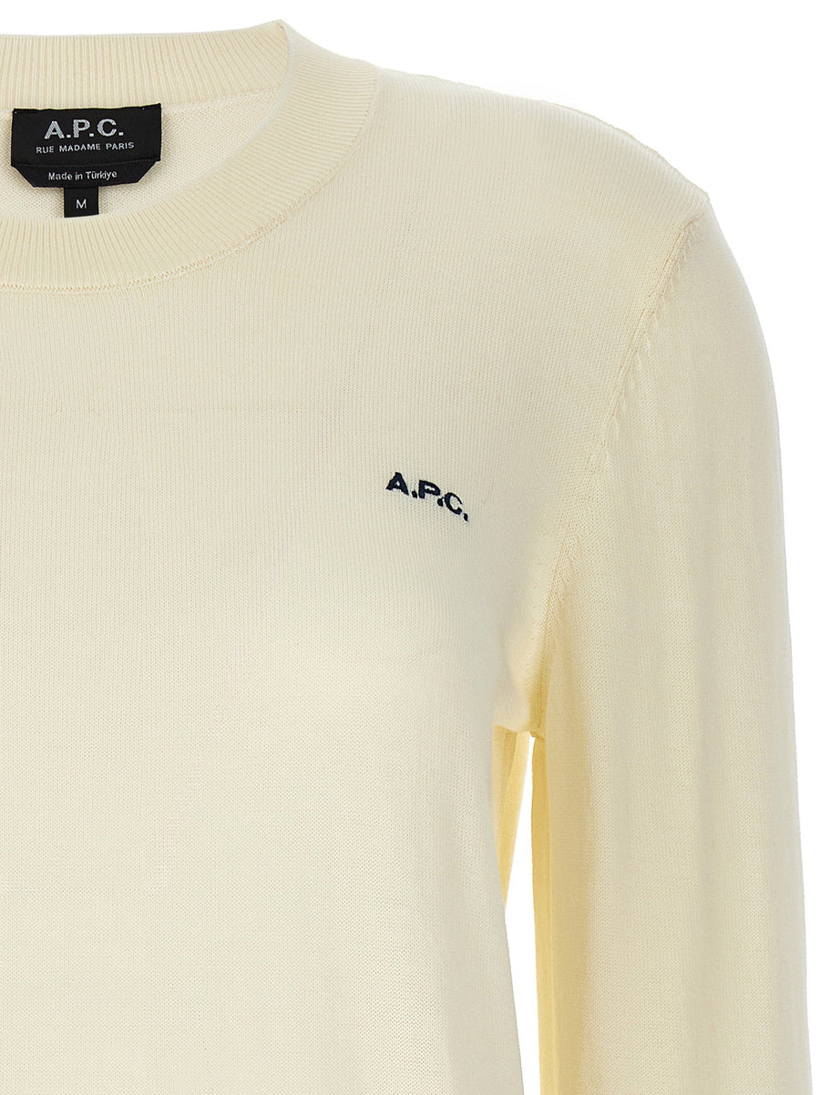 A.p.c. Victoria Beige Cotton Crew Neck Sweater With Logo Embroidery