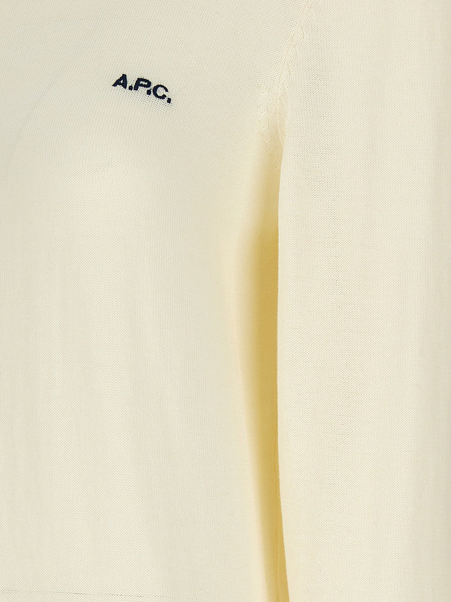 A.p.c. Victoria Beige Cotton Crew Neck Sweater With Logo Embroidery