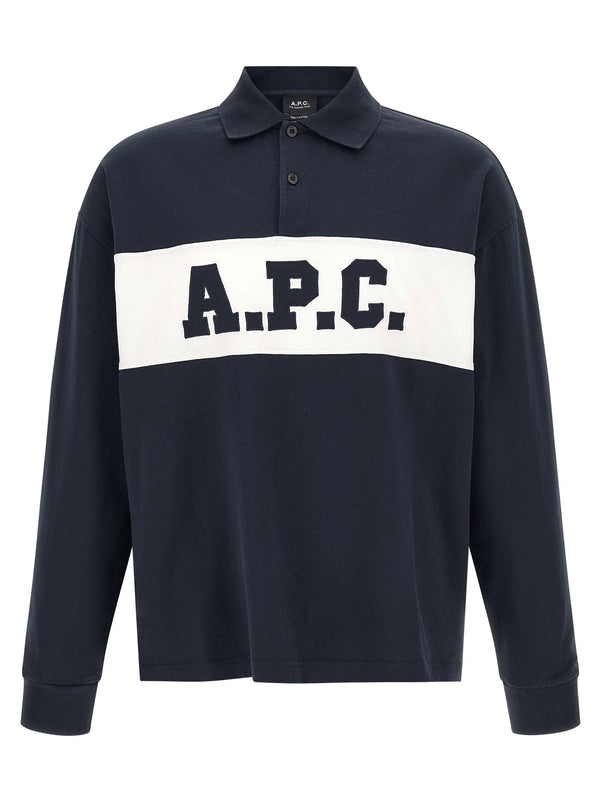 A.P.C Alexis Long Sleeve Polo Shirt Blue 100 Percent Cotton Relaxed Fit Men