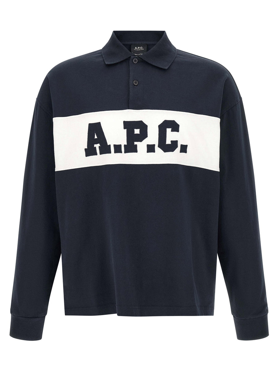 A.P.C Alexis Long Sleeve Polo Shirt Blue 100 Percent Cotton Relaxed Fit Men