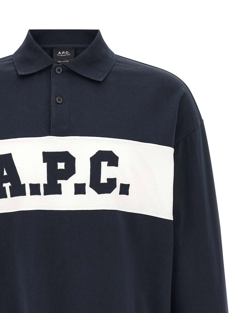 A.P.C Alexis Long Sleeve Polo Shirt Blue 100 Percent Cotton Relaxed Fit Men