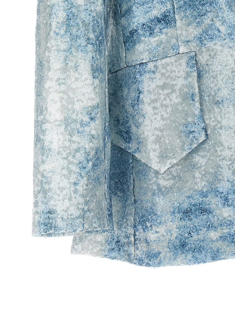 Sequin Blue Blazer Le Twins For Women Allover Sheer Sequins SingleBreasted Luxury Tailored