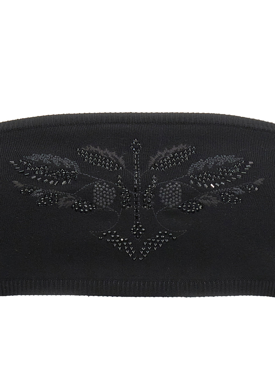 Max Mara Bandeau Top With Bead Embroidery Black Viscose Knit For Women Luxurious Secure Fit