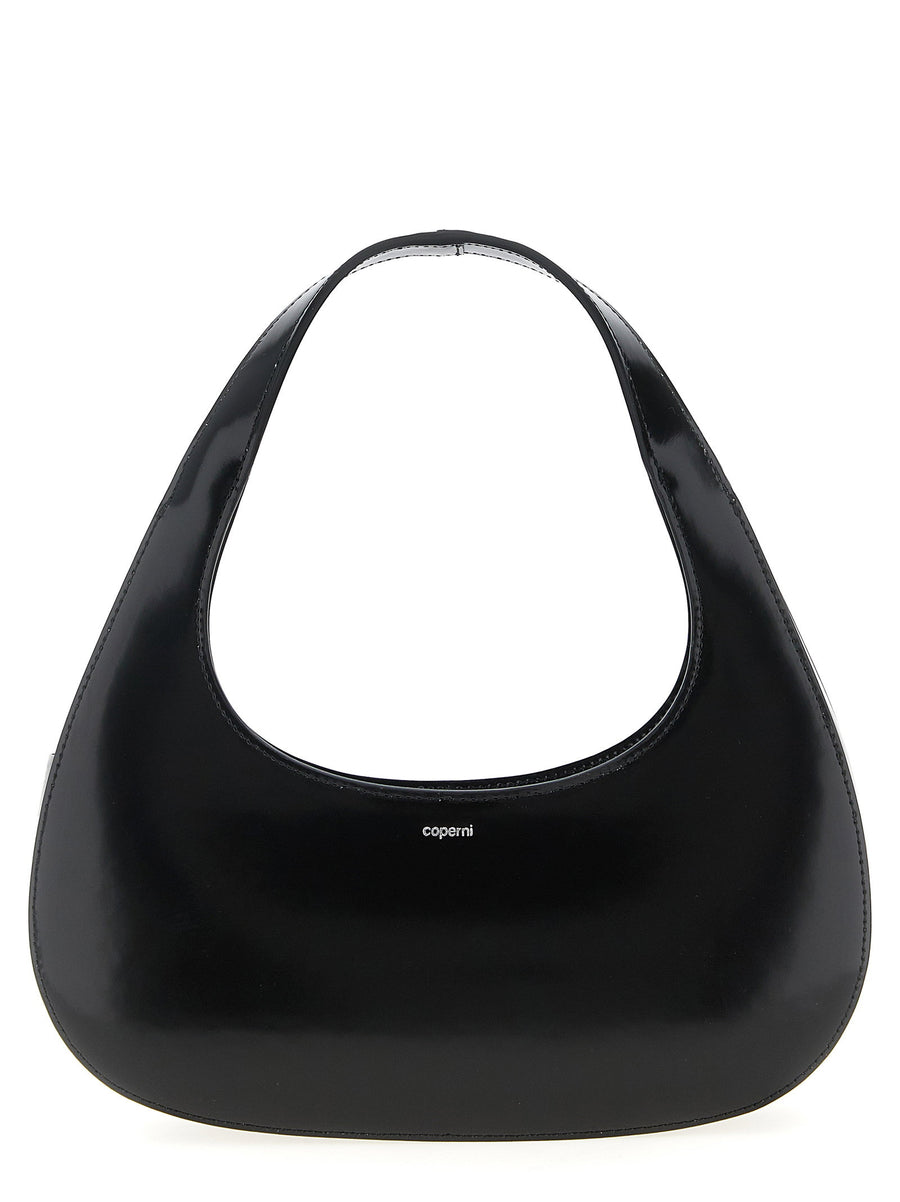 Coperni Handbag Matte Black Leather With Front Embossed Logo Top Zip Closure Fixed Handle For Women City Luxury
