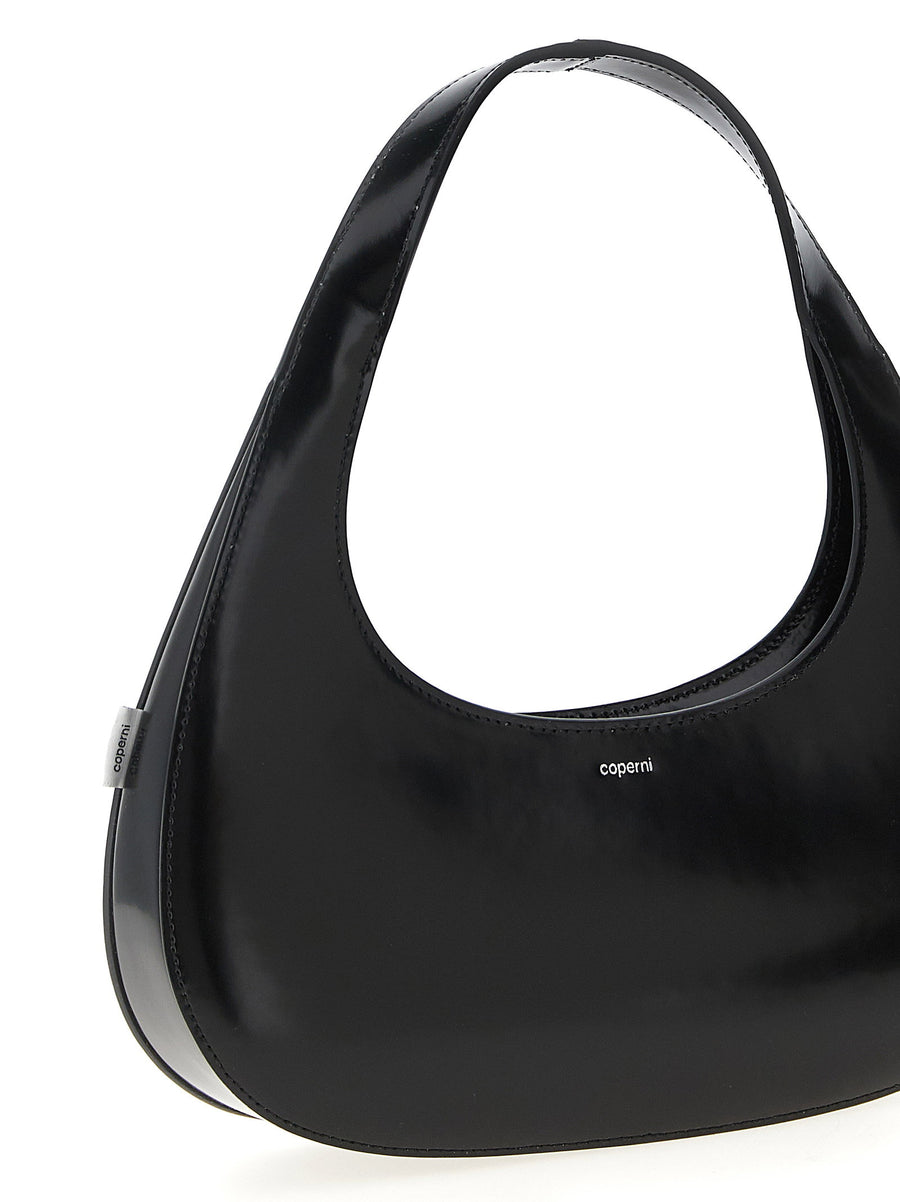 Coperni Handbag Matte Black Leather With Front Embossed Logo Top Zip Closure Fixed Handle For Women City Luxury