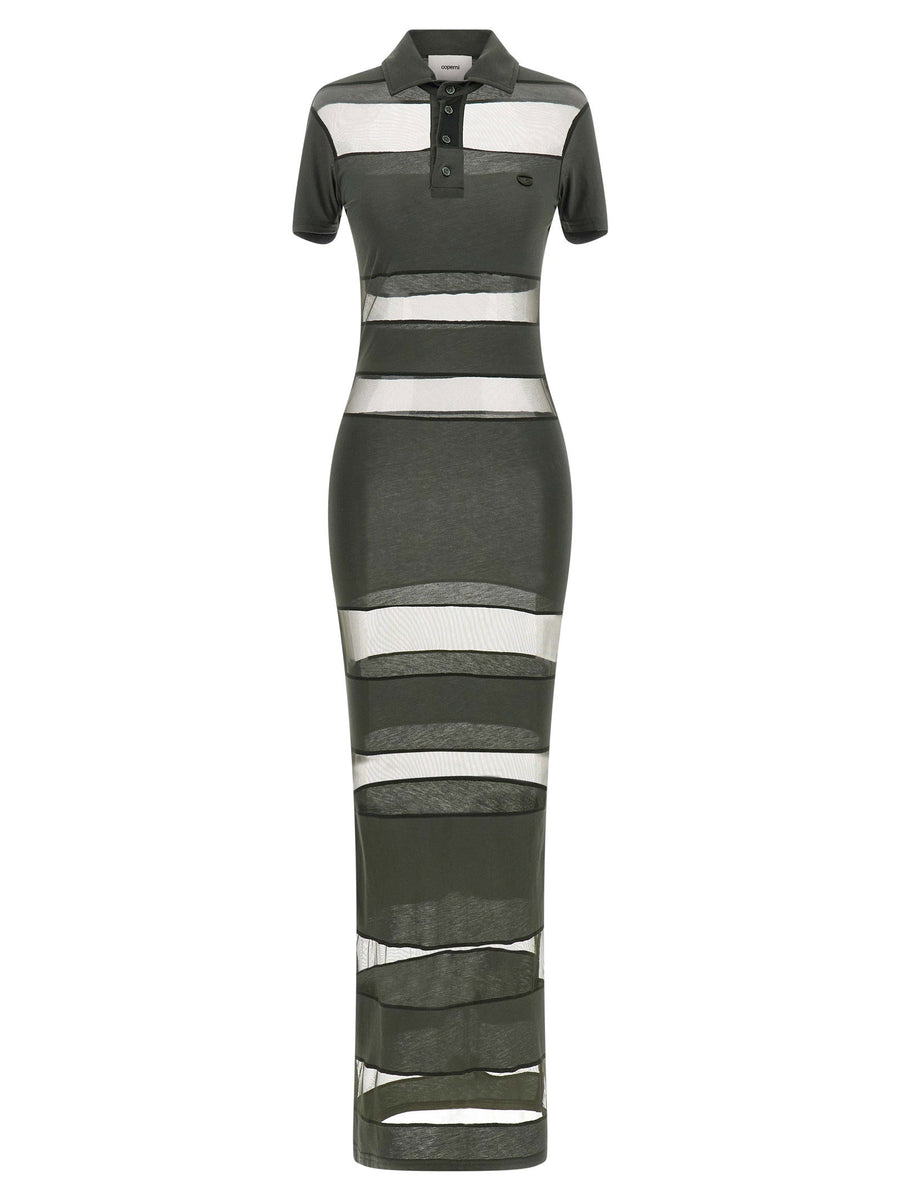 Coperni Striped Sheer Polo Dress For Women Luxurious Stretch Fabric For All Day Comfort In Green