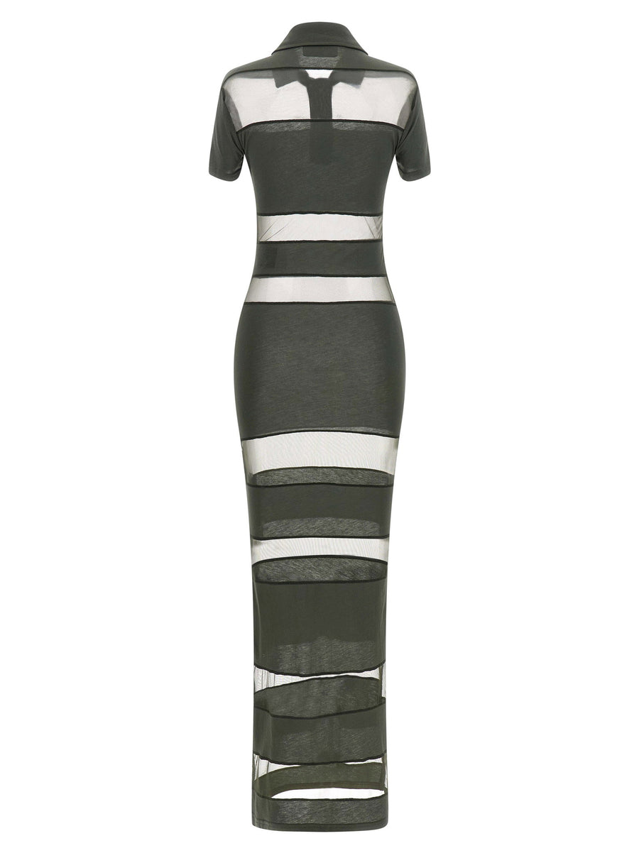 Coperni Striped Sheer Polo Dress For Women Luxurious Stretch Fabric For All Day Comfort In Green