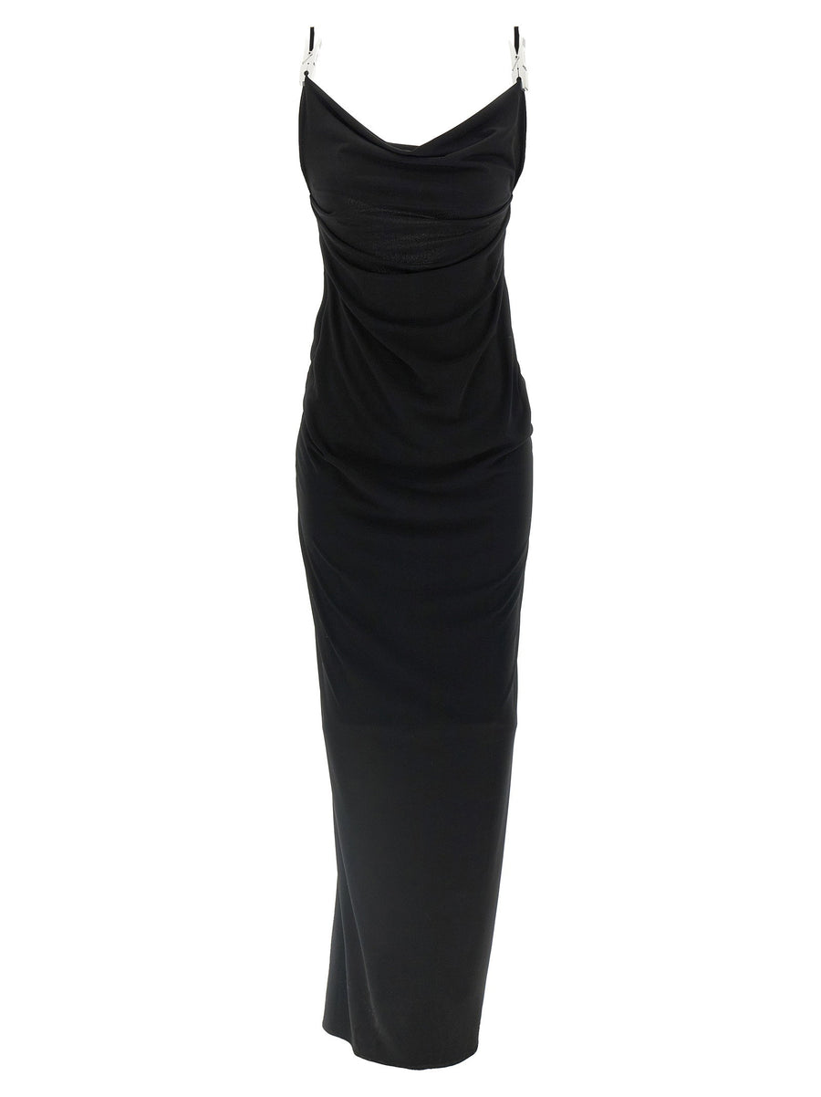 Coperni Gala Dress With Dramatic Draped Neckline And Silver Clothespin Details For Women Evening Wear