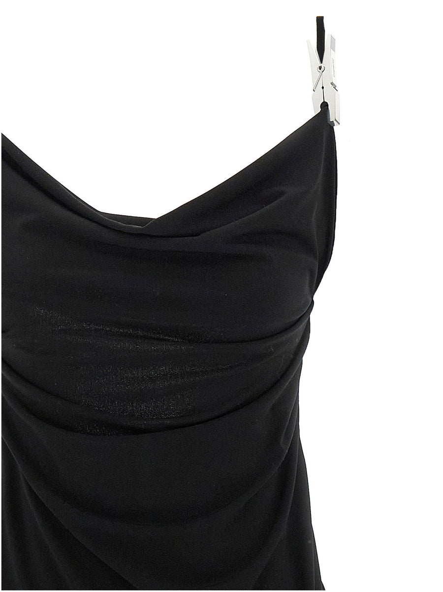 Coperni Gala Dress With Dramatic Draped Neckline And Silver Clothespin Details For Women Evening Wear