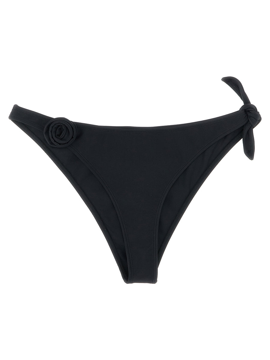 Coperni Flower Bikini Bottoms Black With Floral Front Detail Left Side Drawstring For Women
