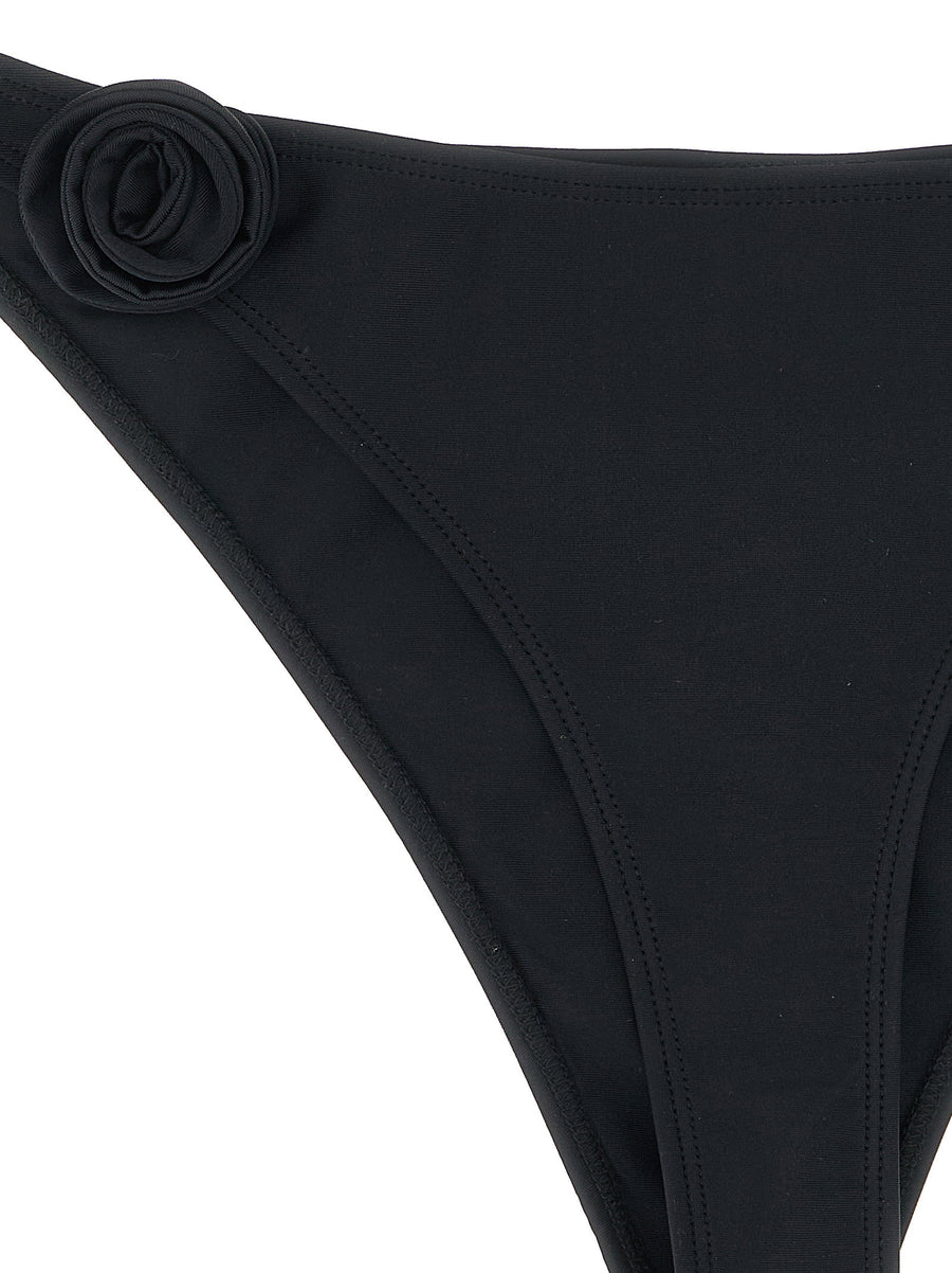Coperni Flower Bikini Bottoms Black With Floral Front Detail Left Side Drawstring For Women