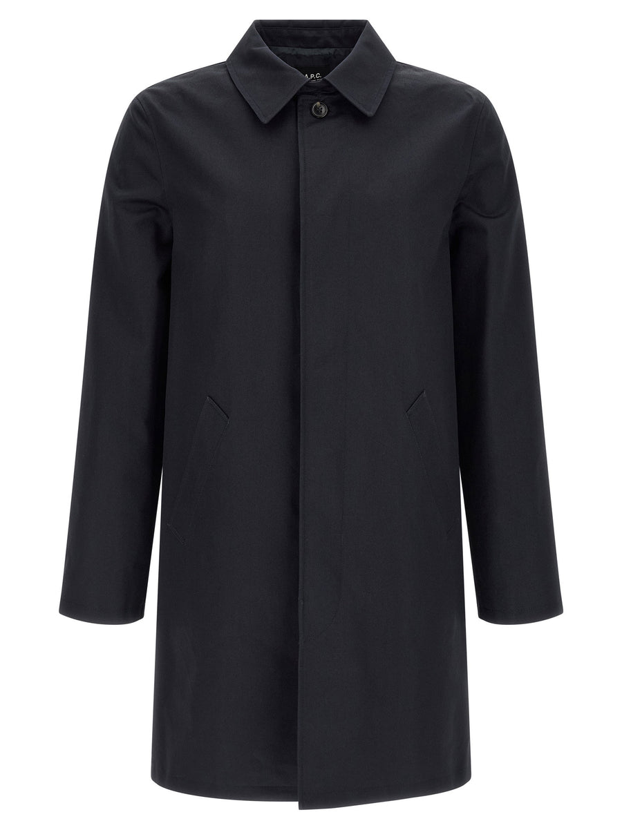 A.P.C Mac Ville Trench Coat Water Repellent Cotton Gabardine For Men Travel Ready Luxury Outerwear