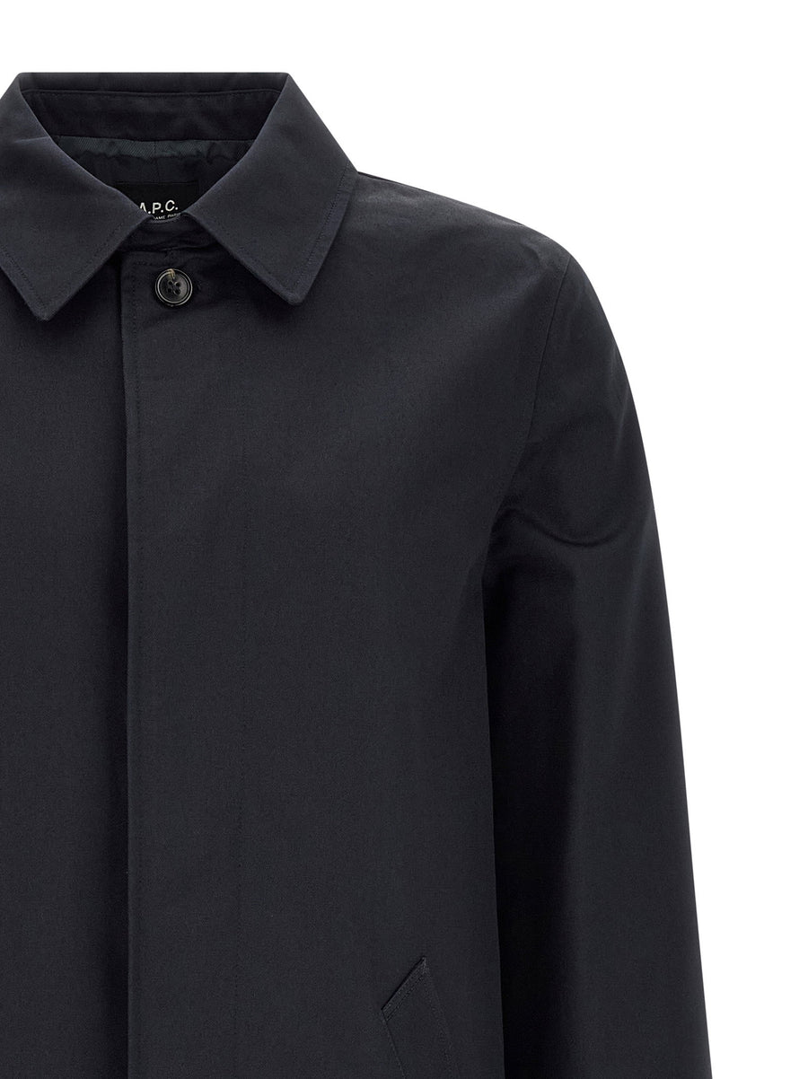 A.P.C Mac Ville Trench Coat Water Repellent Cotton Gabardine For Men Travel Ready Luxury Outerwear