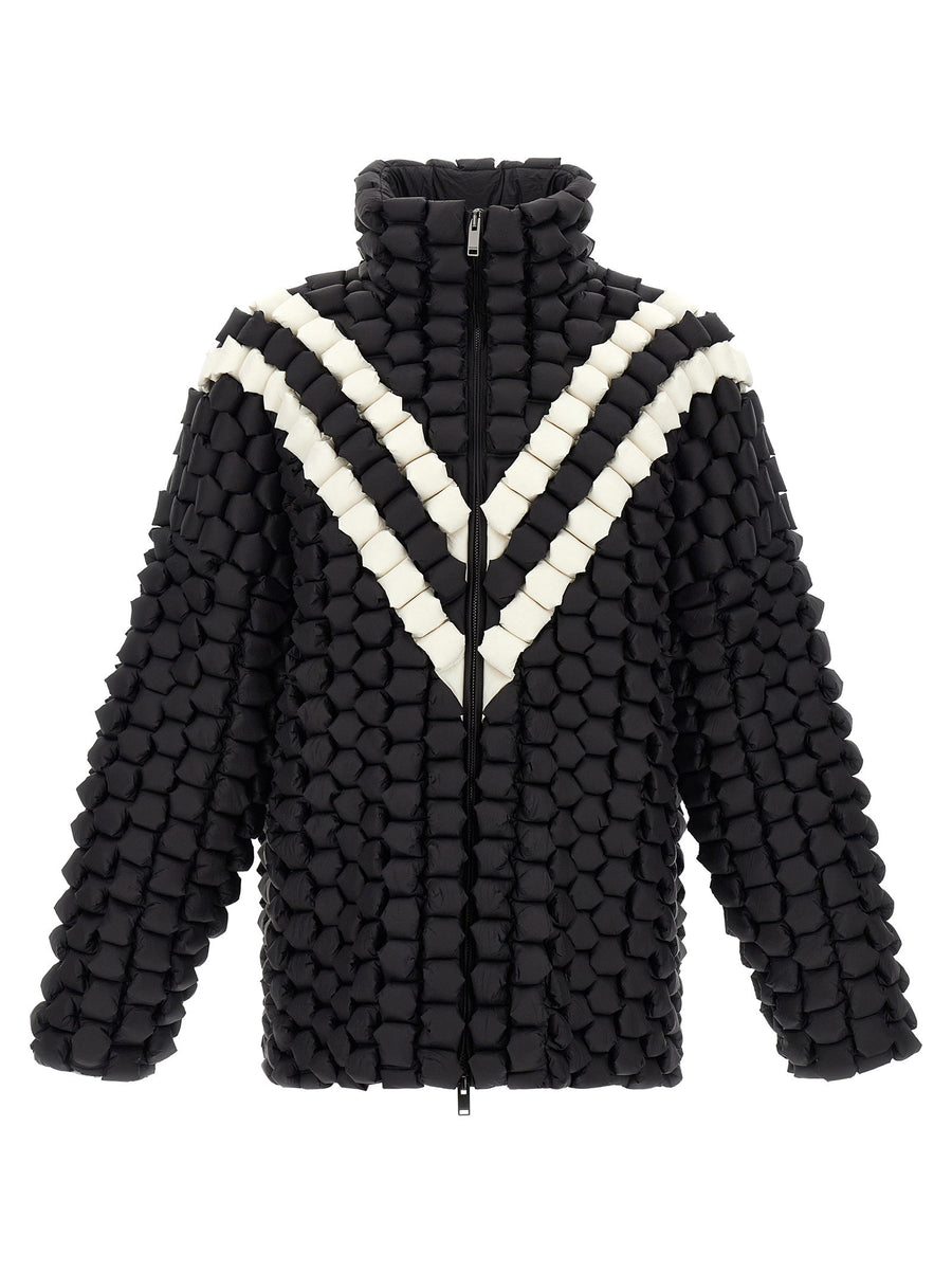Raxxy 3D Down Jacket For Women With Goose Feather Padding Luxurious Two Tone Braided Nylon And 3D Structured Silhouette