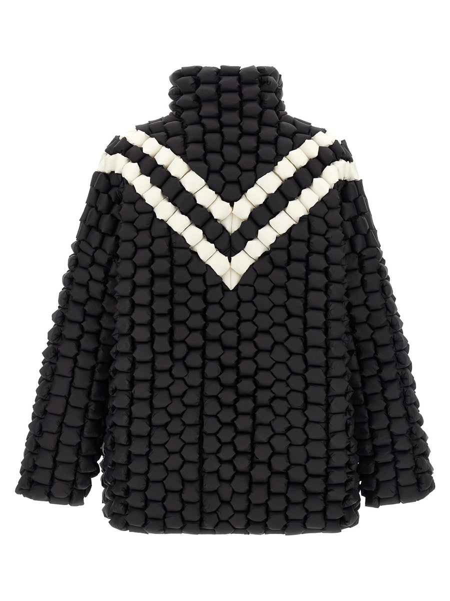 Raxxy 3D Down Jacket For Women With Goose Feather Padding Luxurious Two Tone Braided Nylon And 3D Structured Silhouette