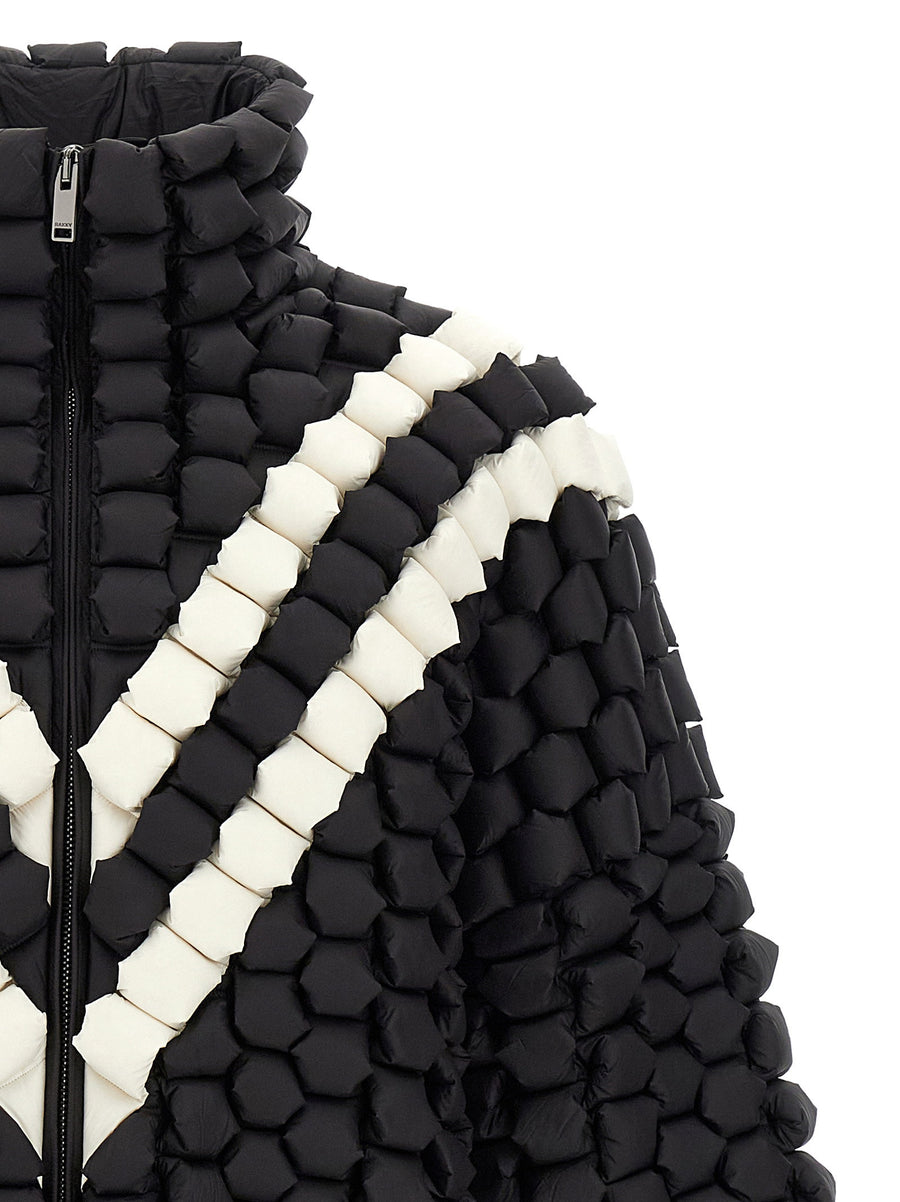 Raxxy 3D Down Jacket For Women With Goose Feather Padding Luxurious Two Tone Braided Nylon And 3D Structured Silhouette