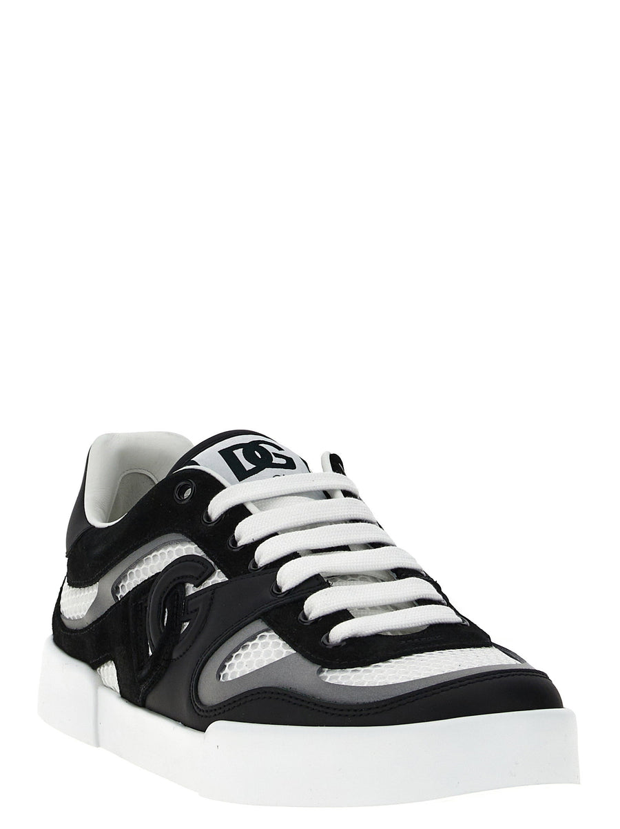 Dolce Gabbana Strobel Portofino Light White Black Calf Leather Sneakers