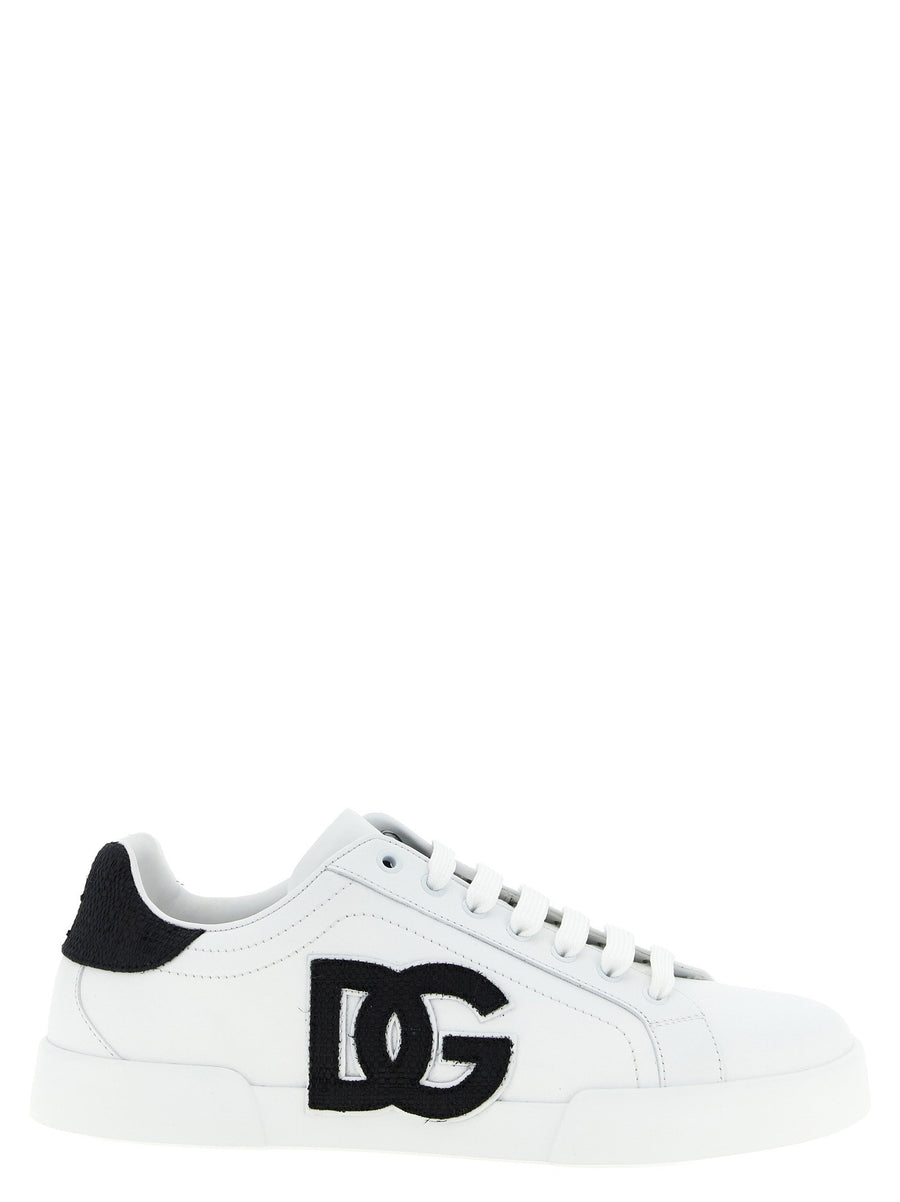 Dolce And Gabbana Portofino Light Strobel Sneakers For Men Calfskin Leather With Straw Heel Logo Patch Luxurious Comfort