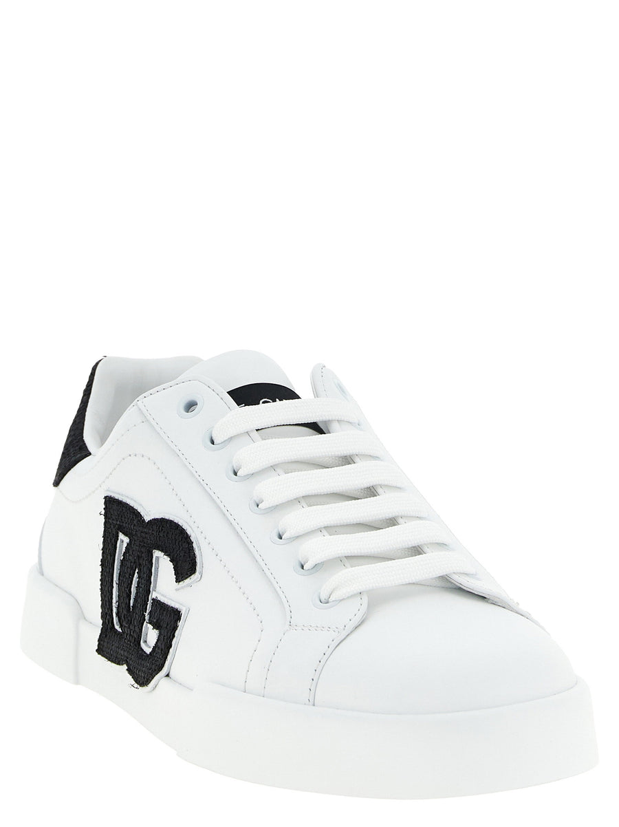 Dolce And Gabbana Portofino Light Strobel Sneakers For Men Calfskin Leather With Straw Heel Logo Patch Luxurious Comfort