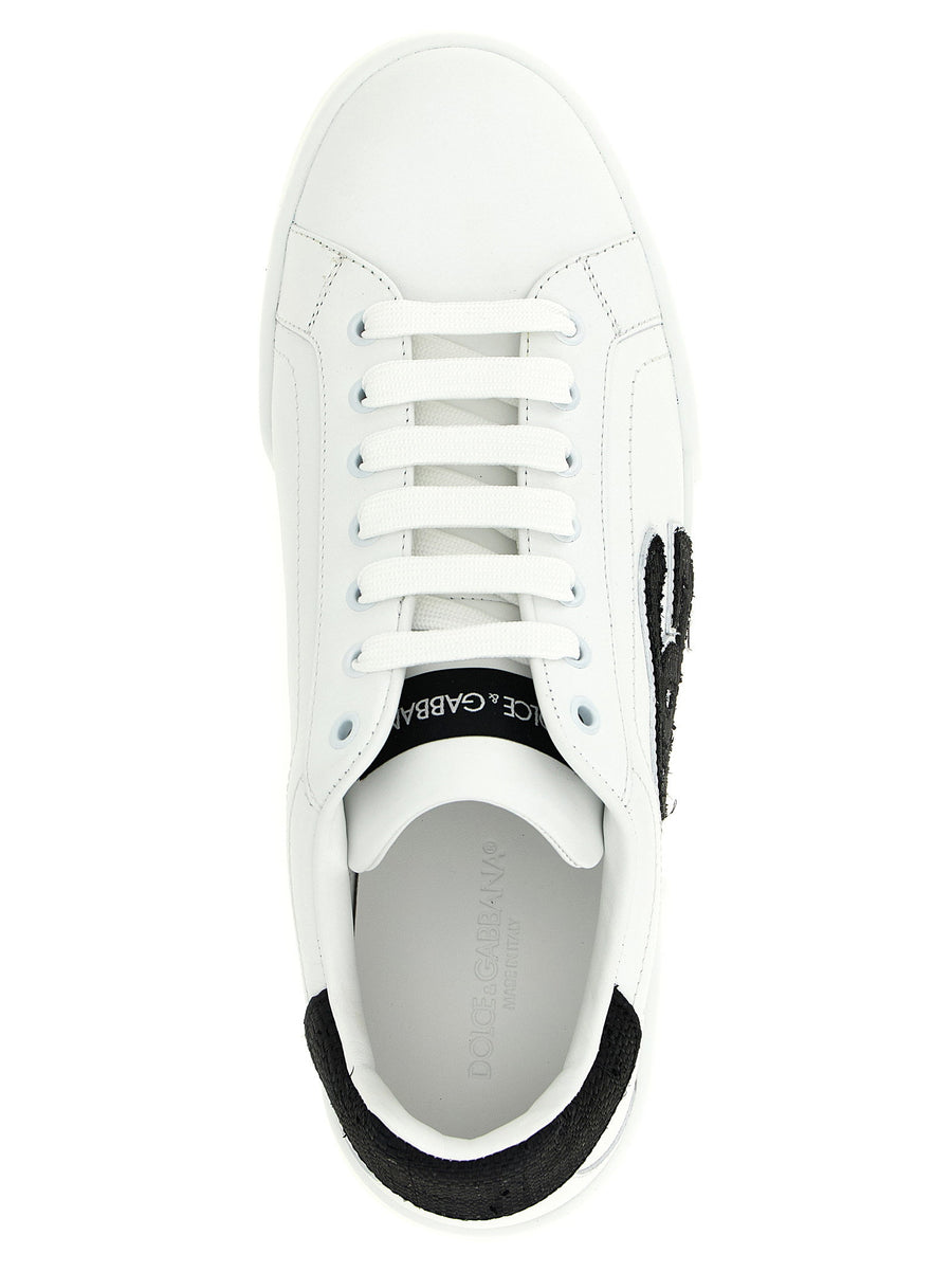 Dolce And Gabbana Portofino Light Strobel Sneakers For Men Calfskin Leather With Straw Heel Logo Patch Luxurious Comfort